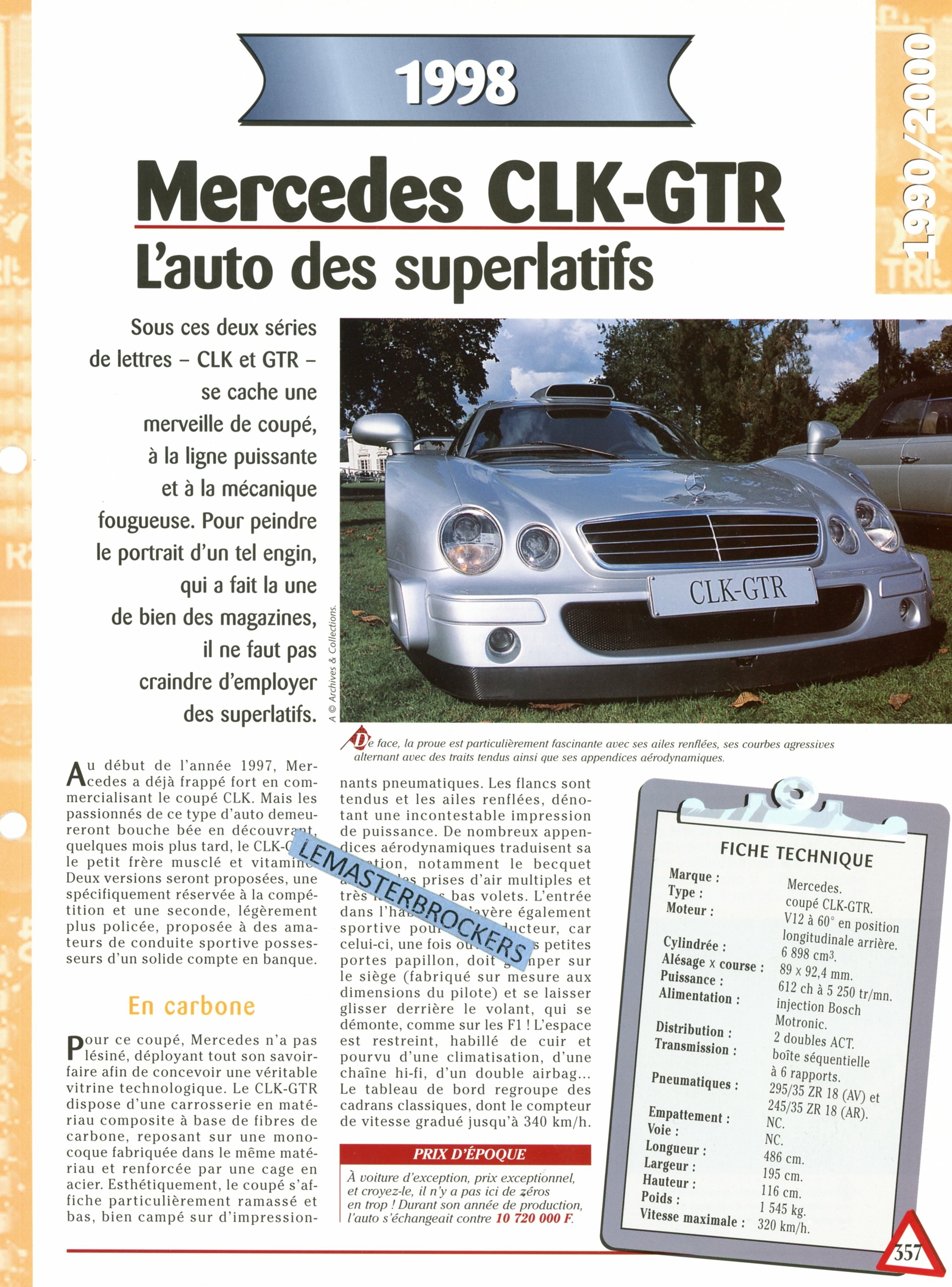 MERCEDES-CLK-GTR-FICHE-AUTO-HACHETTE-LEMASTERBROCKERS-FICHE-TECHNIQUE