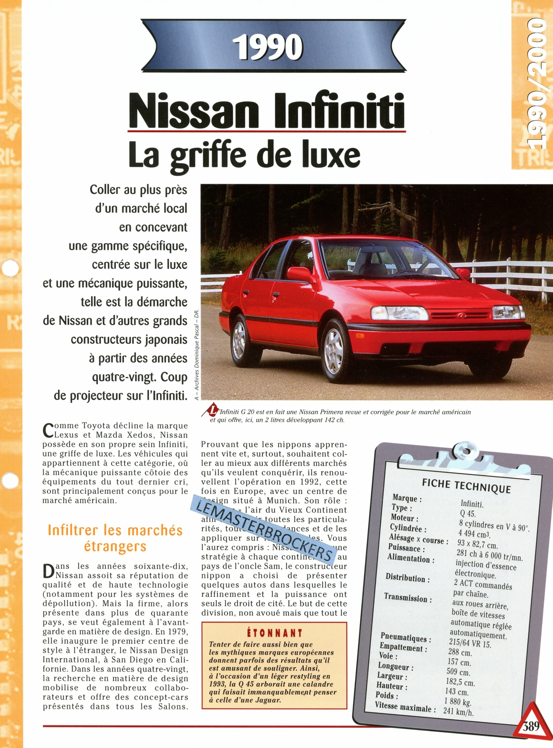 NISSAN-INFINITI-Q45-FICHE-AUTO-HACHETTE-LEMASTERBROCKERS-FICHE-TECHNIQUE