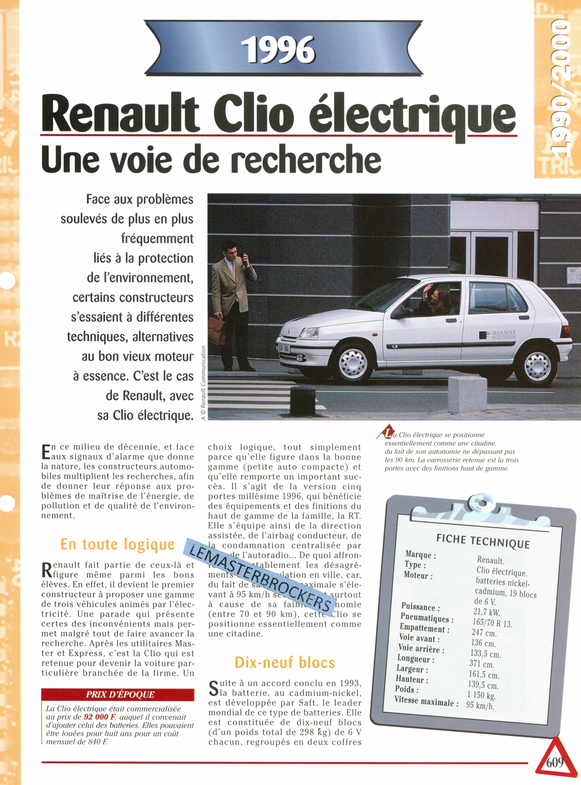 RENAULT CLIO ÉLECTRIQUE - FICHE AUTO COLLECTION HACHETTE - FICHE TECHNIQUE