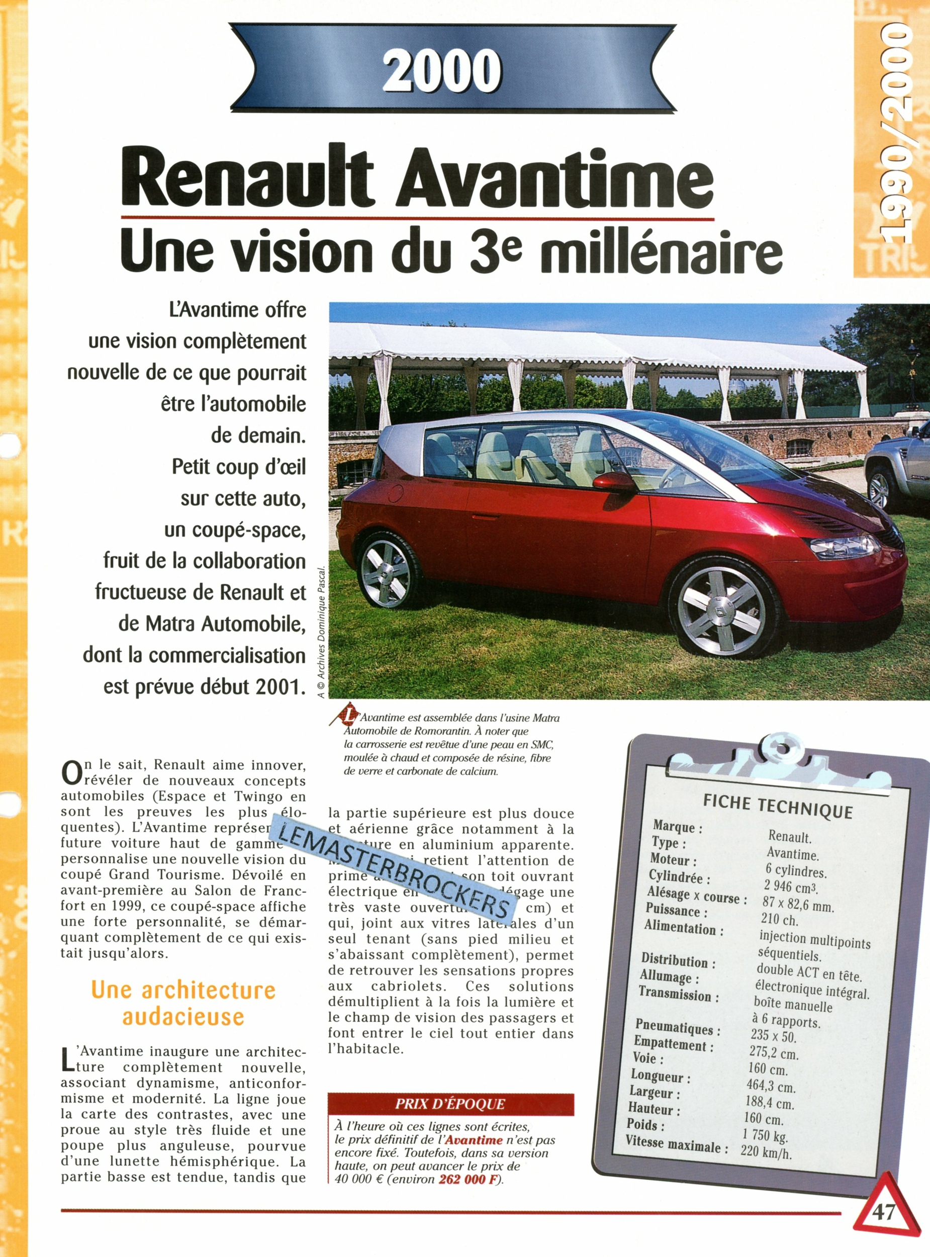 RENAULT-AVANTIME-FICHE-AUTO-HACHETTE-LEMASTERBROCKERS-FICHE-TECHNIQUE