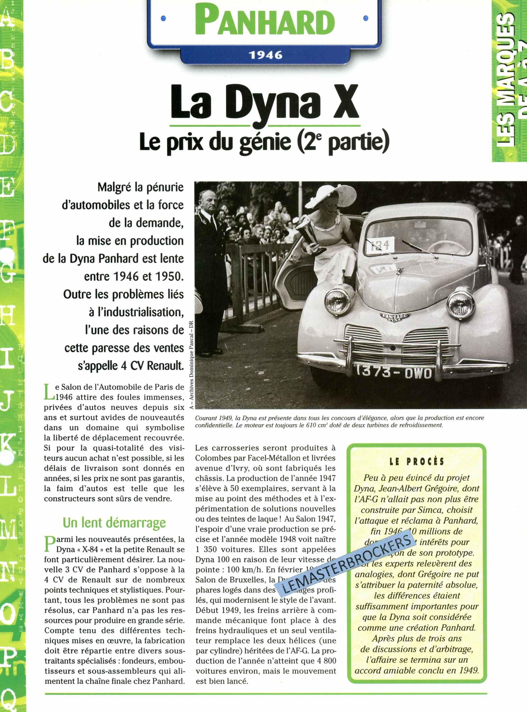 PANHARD DYNA X 1946 - FICHE AUTO COLLECTION HACHETTE