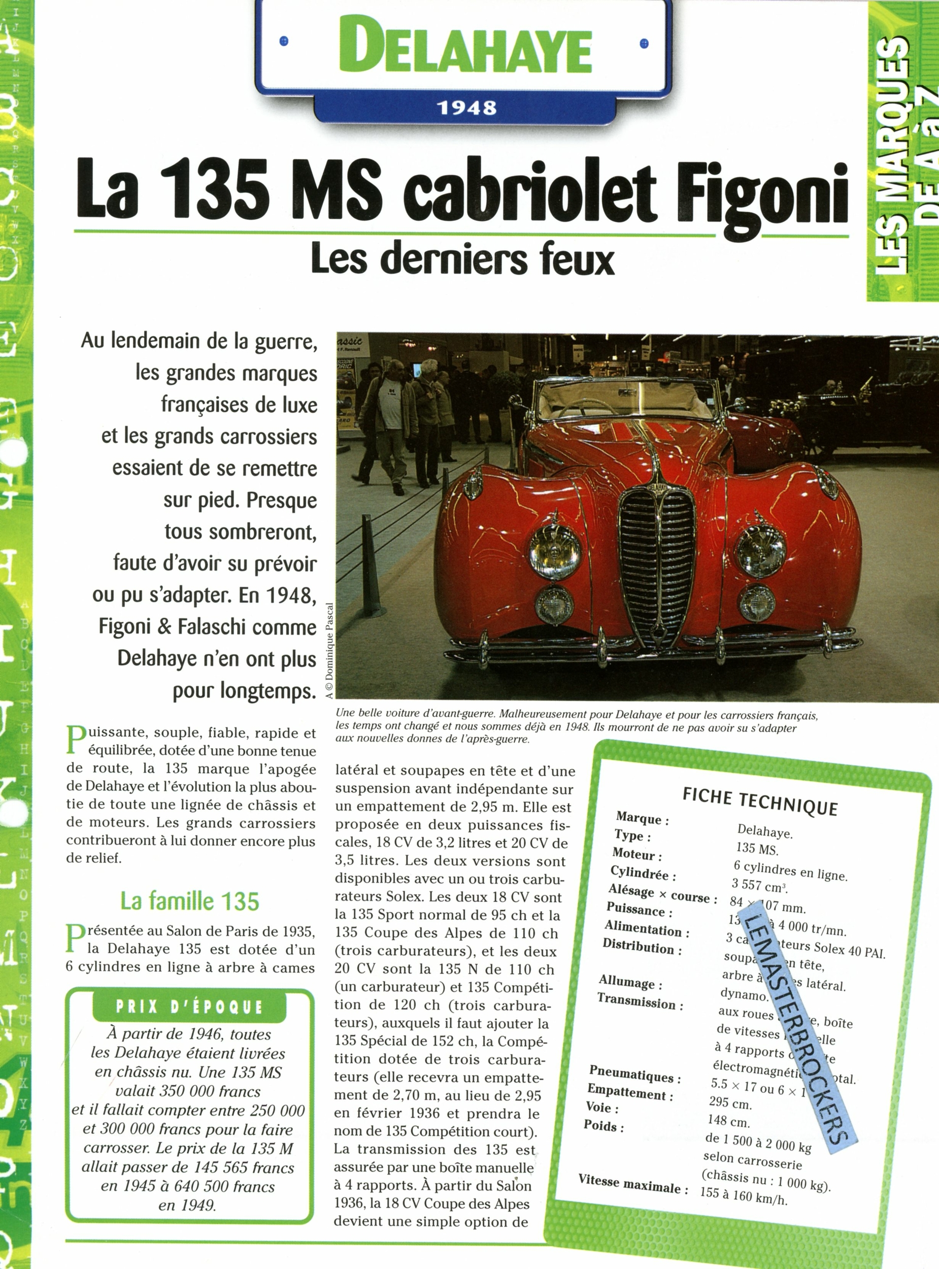 DELAHAYE-135MS-FIGONI-FICHE-AUTO-HACHETTE-LEMASTERBROCKERS