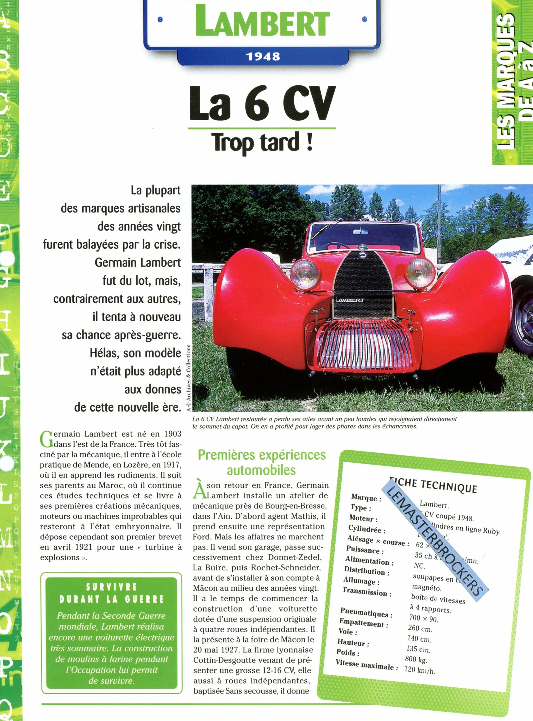 LAMBERT-6CV-FICHE-AUTO-HACHETTE-LEMASTERBROCKERS