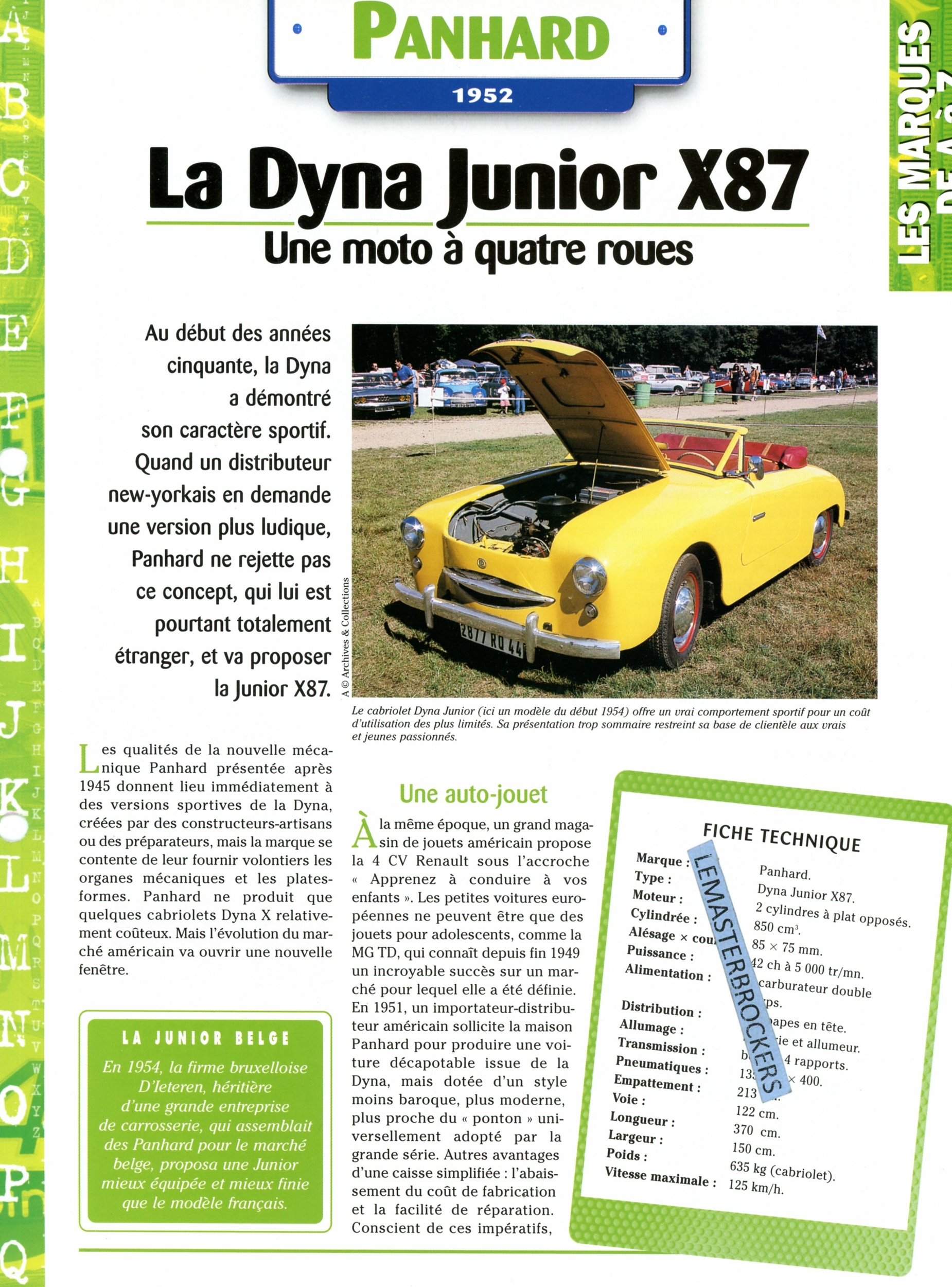 PANHARD DYNA JUNIOR X87 - FICHE AUTO COLLECTION HACHETTE - FICHE TECHNIQUE JUNIOR X 87