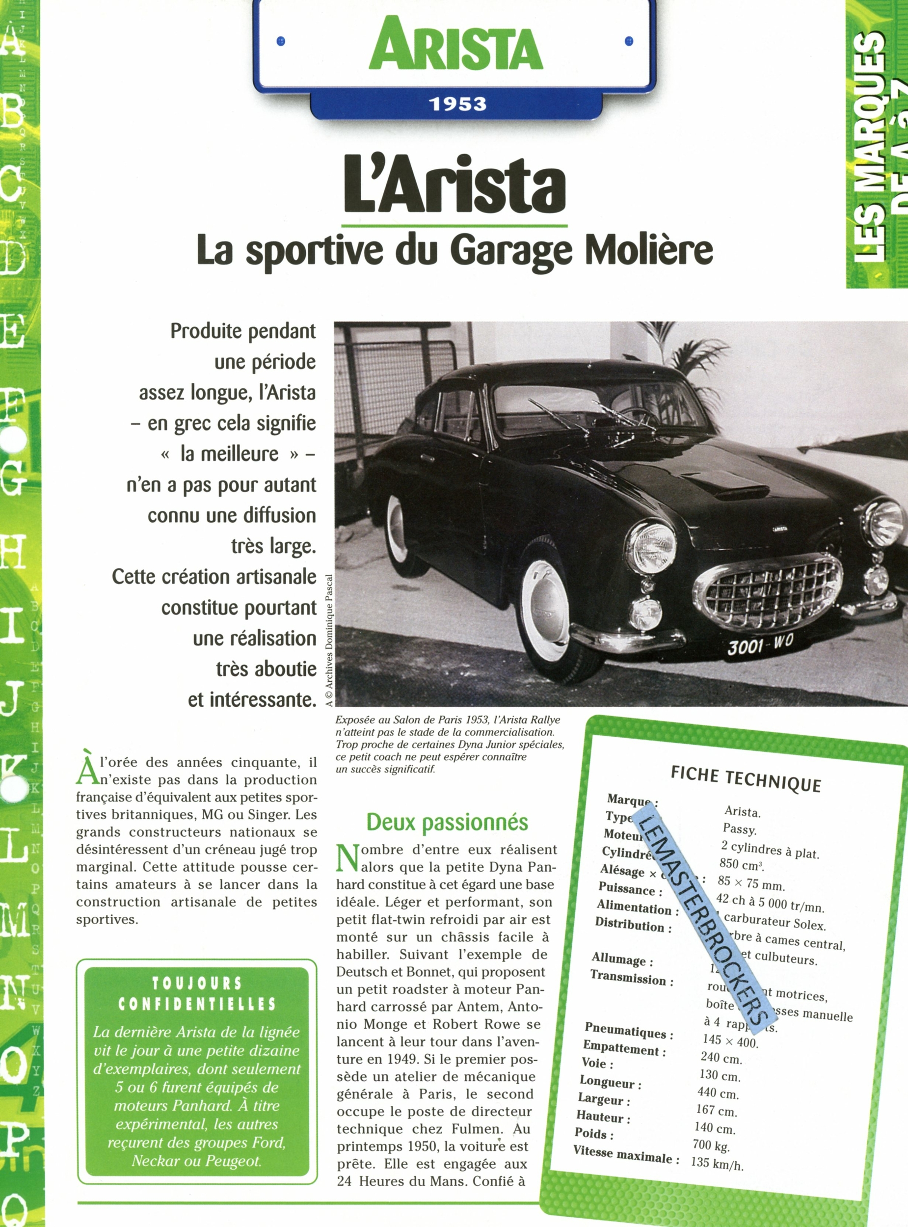 ARISTA-PASSY-1953-AUTOBLEU-FICHE-AUTO-HACHETTE-LEMASTERBROCKERS