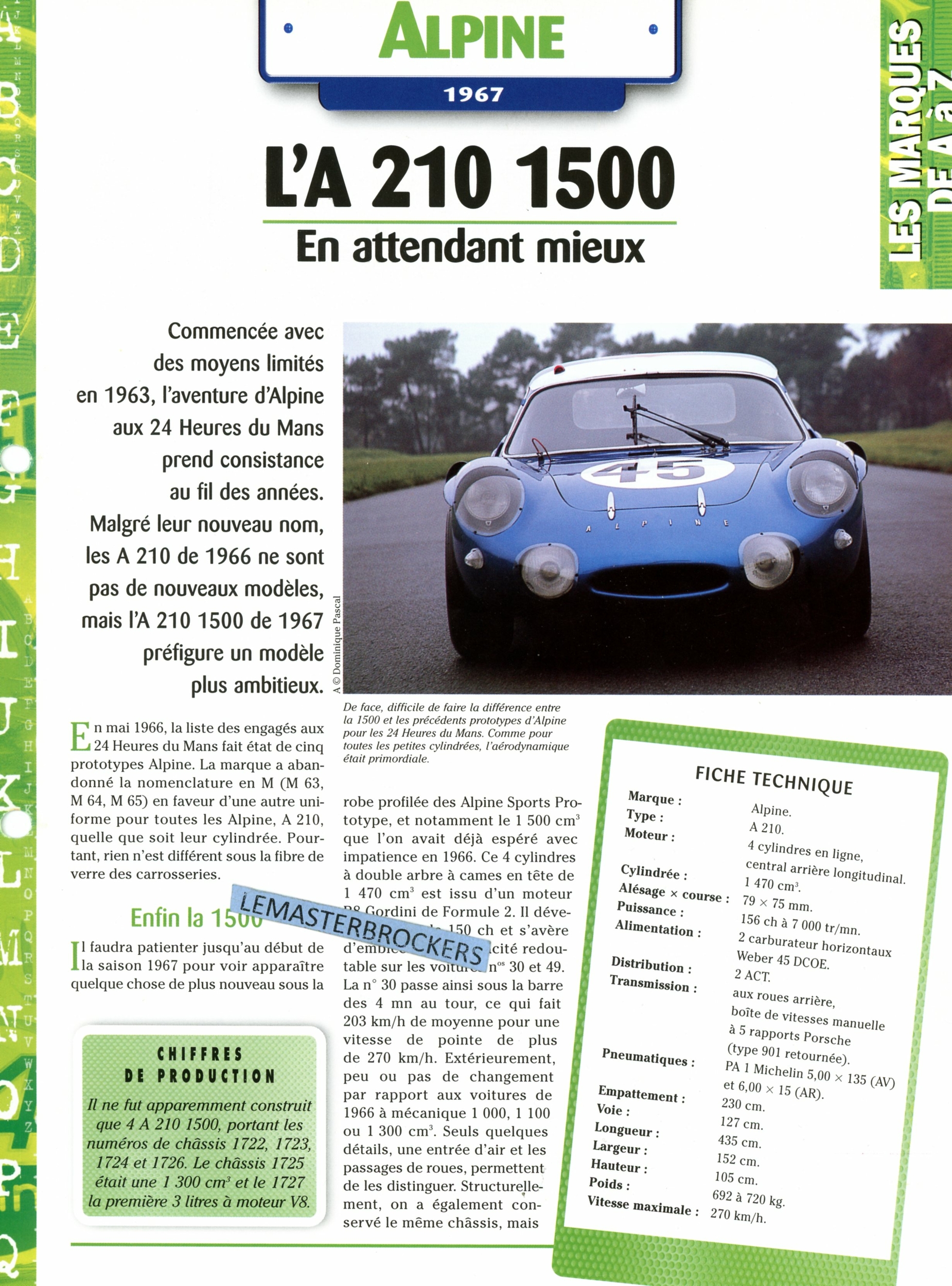 ALPINE-A210-1500-1967-FICHE-AUTO-HACHETTE-LEMASTERBROCKERS