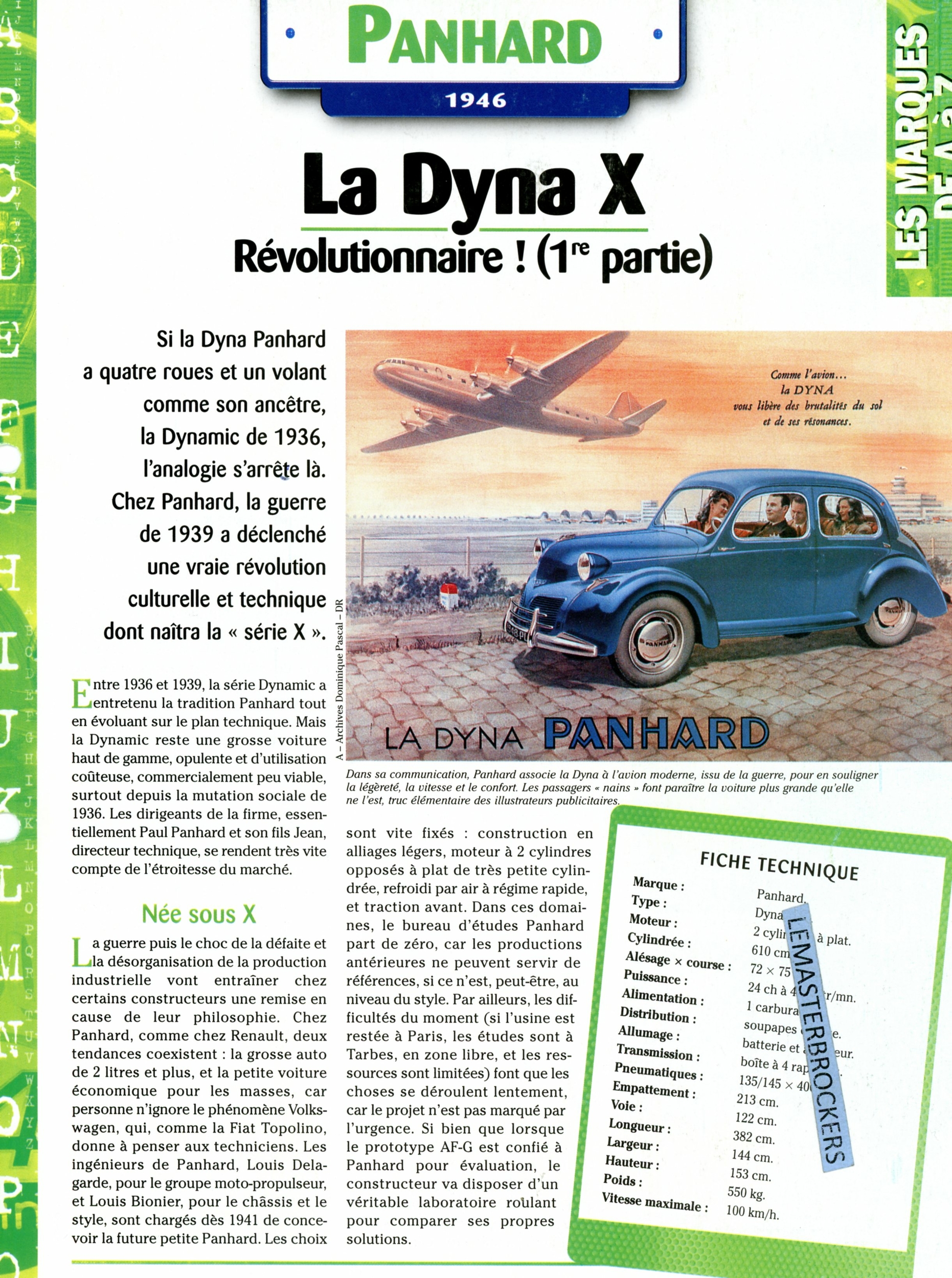 PANHARD DYNA X 1946 - FICHE AUTO COLLECTION HACHETTE-lemasterbrockers-com