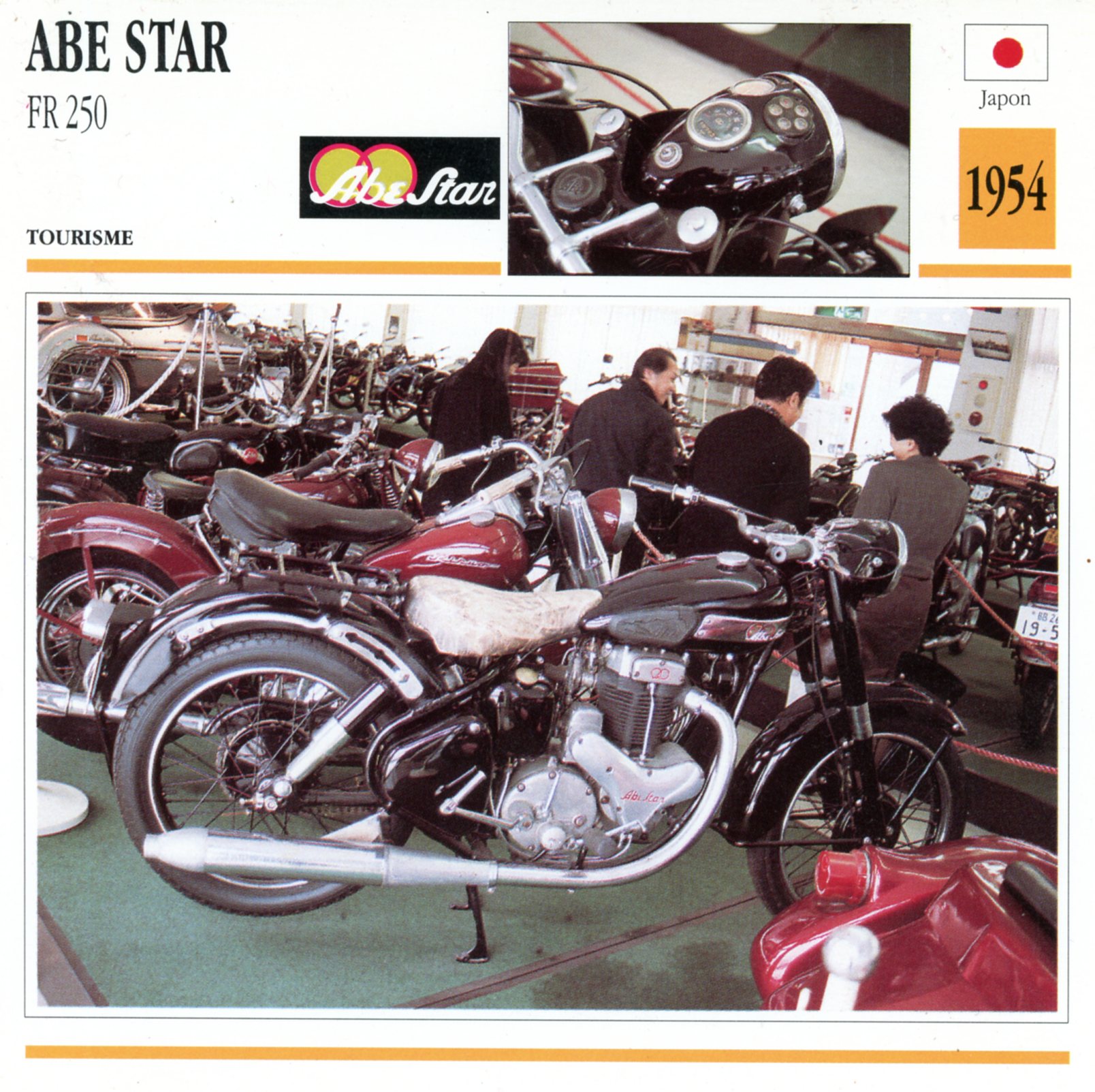 ABE STAR FR 250 1954 - CARTE CARD FICHE MOTO CARACTERISTIQUES