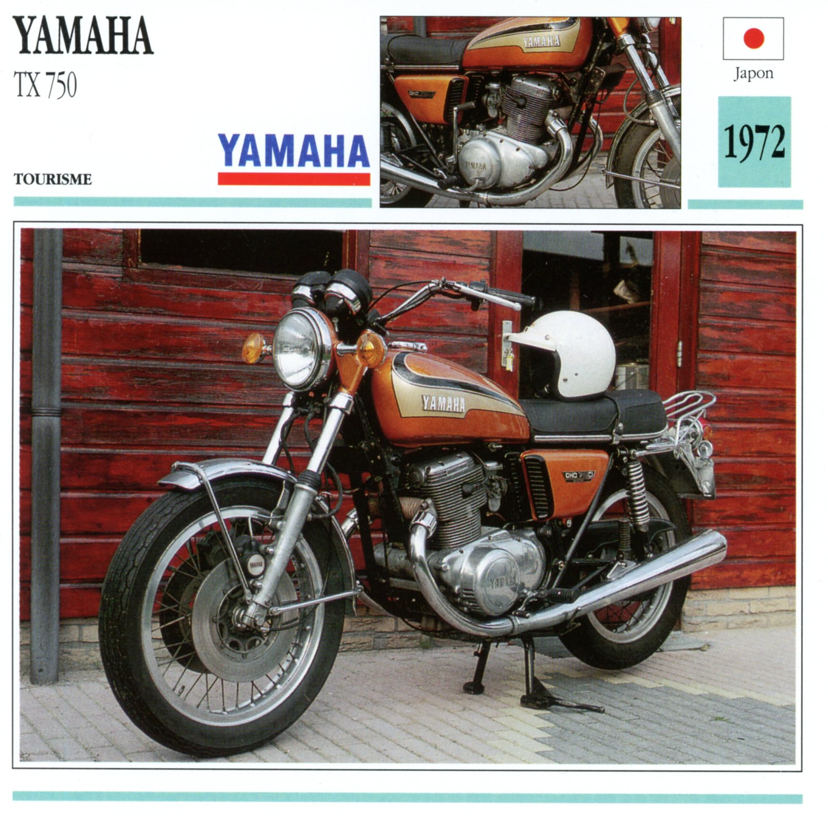 YAMAHA TX 750 1972 - CARTE CARD FICHE MOTO CARACTERISTIQUES TX750