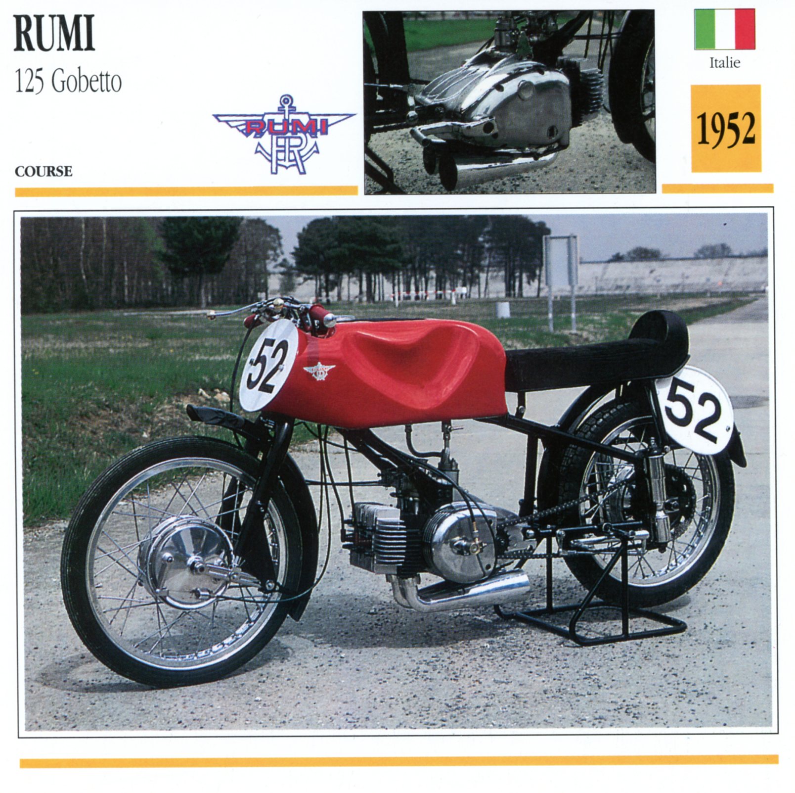 RUMI 125 GOBETTO CARTE CARD MOTO COURSE FICHE CARACTERISTIQUES RUMI 125 GOBETTO CARTE CARD MOTO COURSE FICHE CARACTERISTIQUES