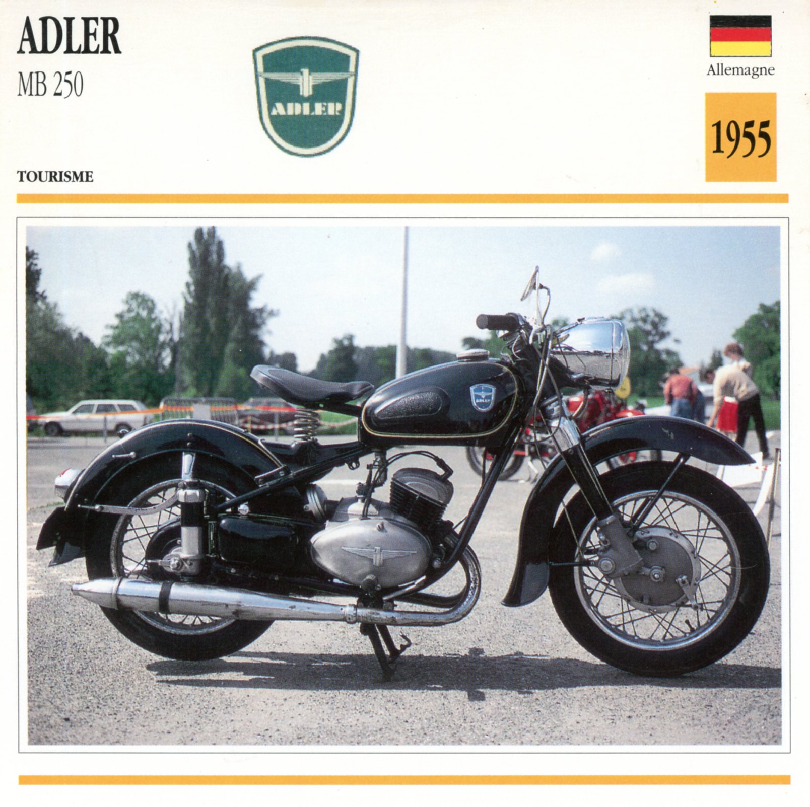 ADLER MB250 1955 - CARTE CARD FICHE MOTO CARACTERISTIQUES