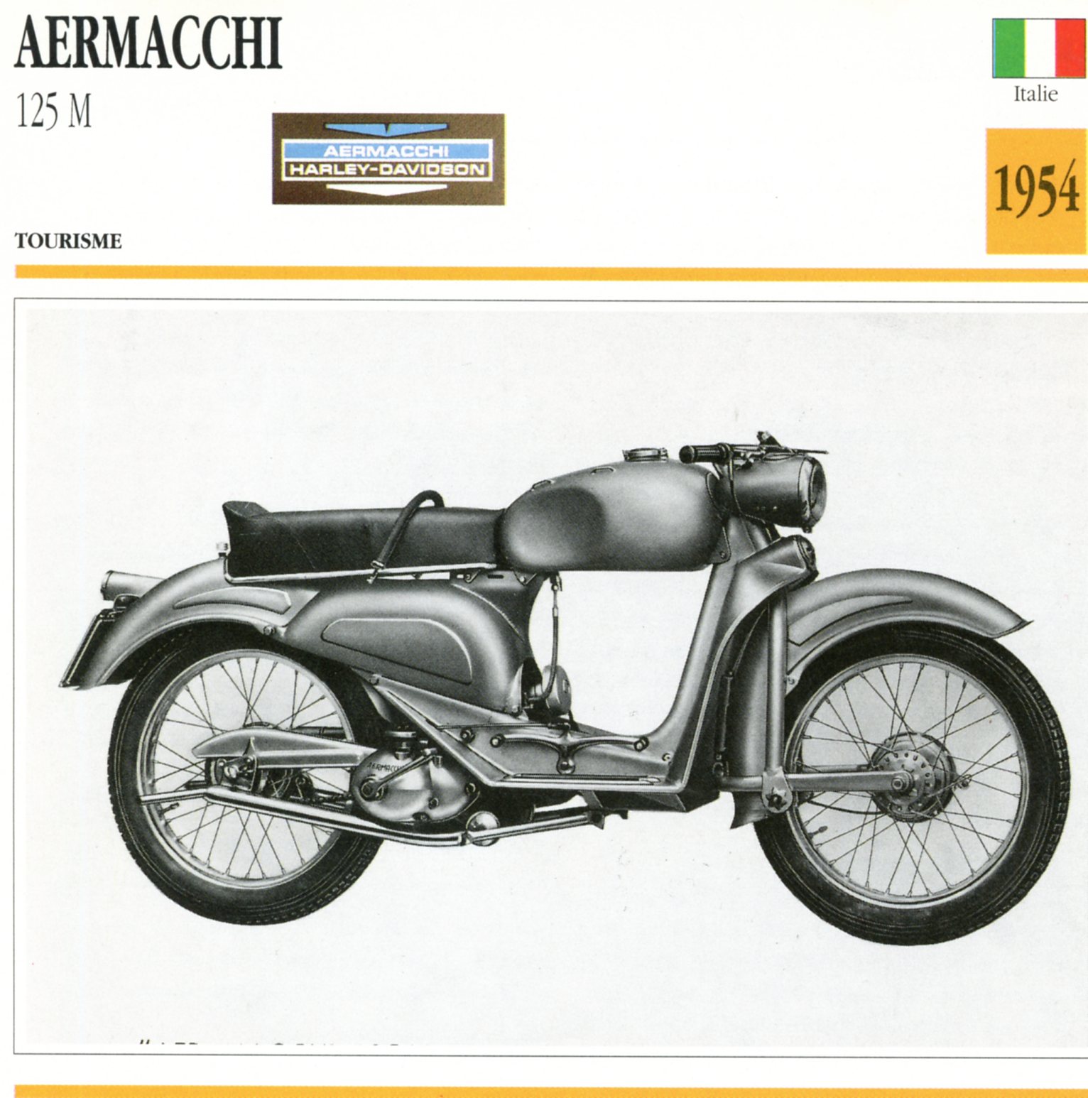 AERMACCHI 125 M 1954 - CARTE CARD FICHE MOTO CARACTERISTIQUES