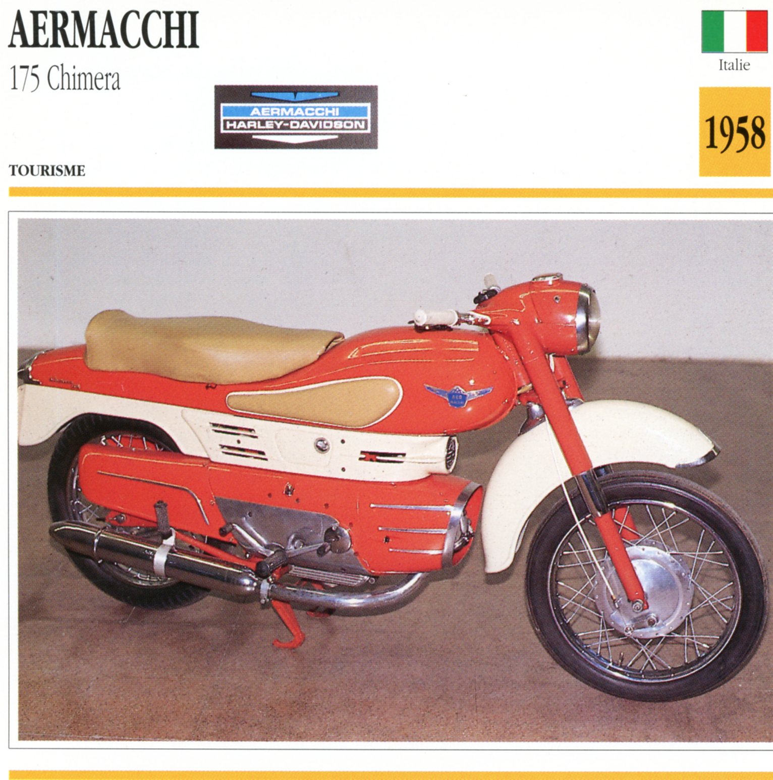 AERMACCHI 175 CHIMERA - CARTE CARD FICHE MOTO CARACTERISTIQUES