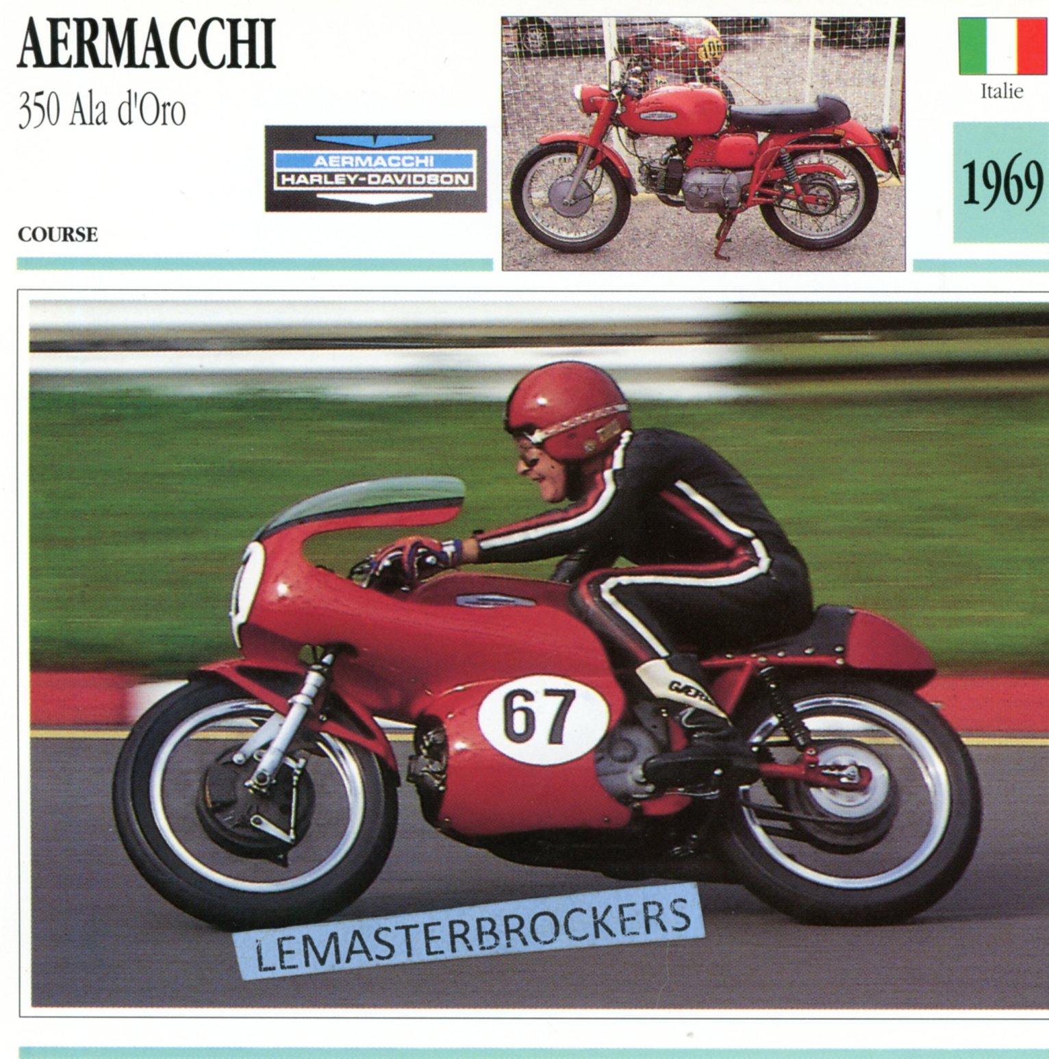 AERMACCHI 350 ALA ORO 1969 - CARTE CARD FICHE MOTO CARACTERISTIQUES