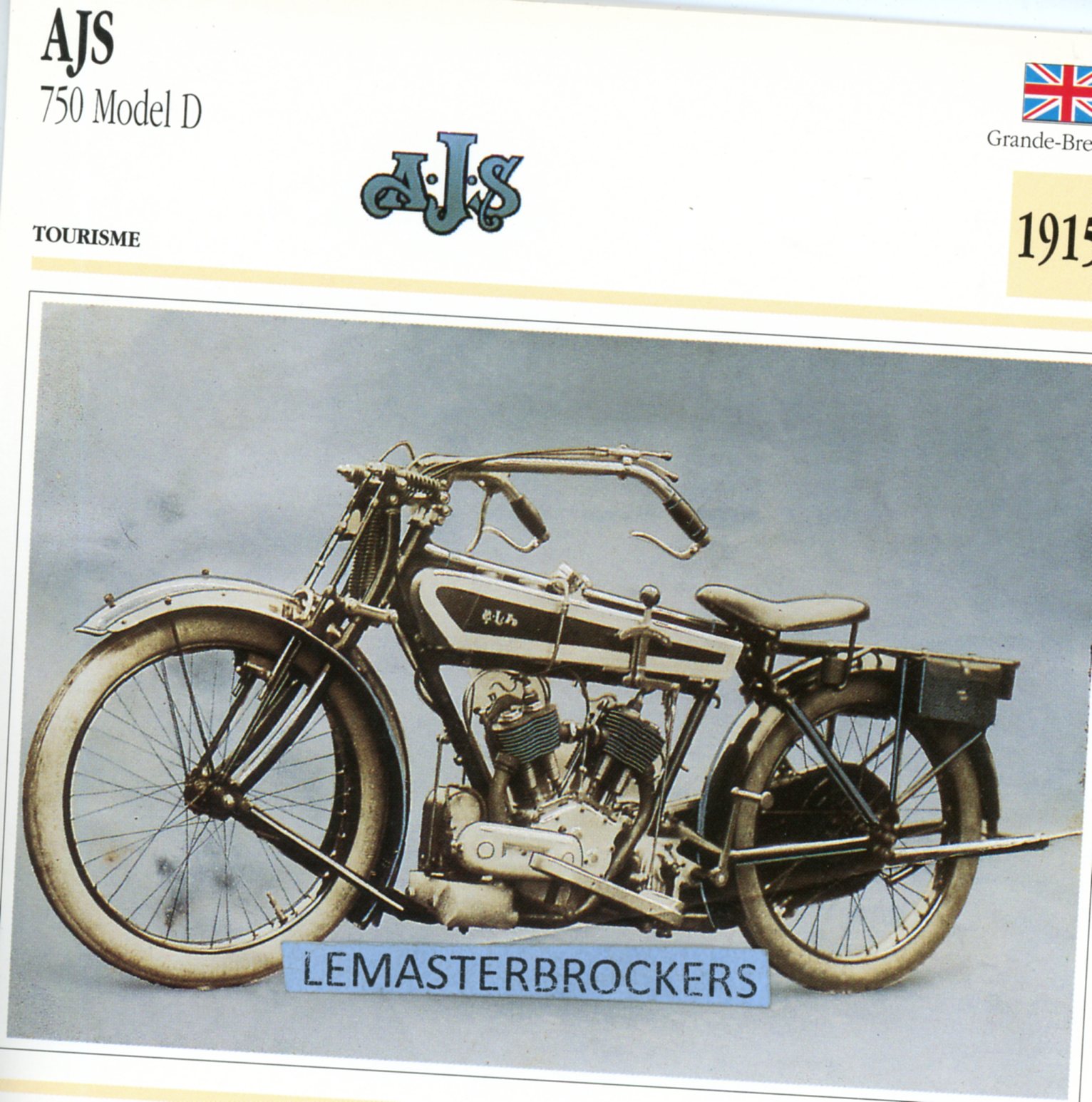 AJS 750 MDEL D 1915 - CARTE CARD FICHE MOTO CARACTERISTIQUES