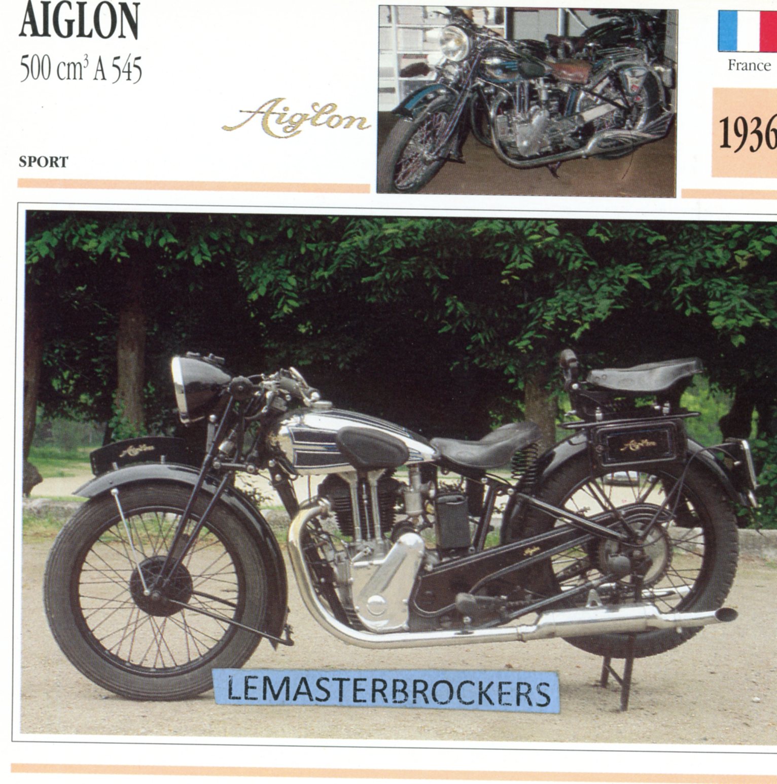 AIGLON A545-1936-CARTE-CARD-FICHE-MOTO-LEMASTERBROCKERS