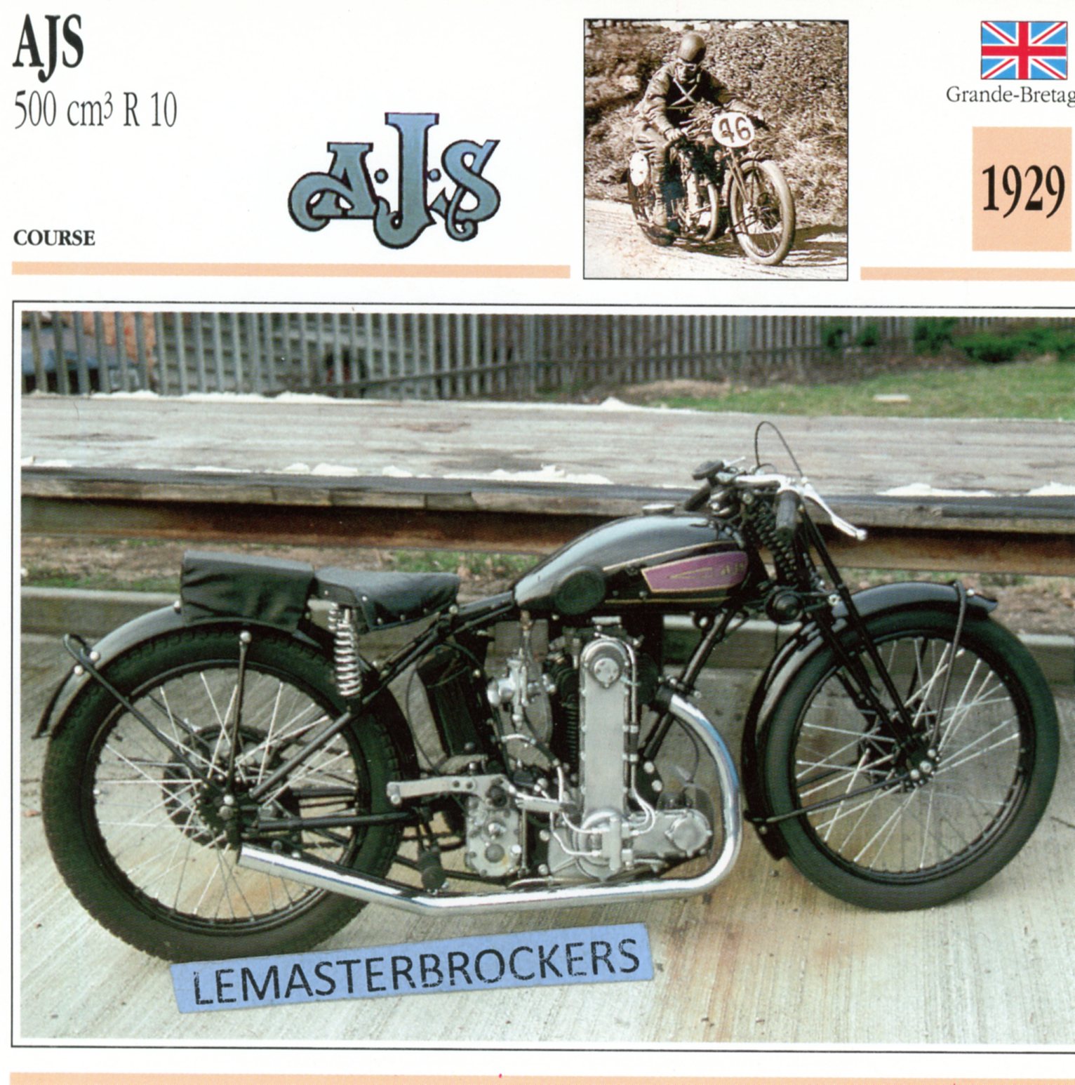 AJS 500 R10 1929-CARTE-CARD-FICHE-MOTO-LEMASTERBROCKERS