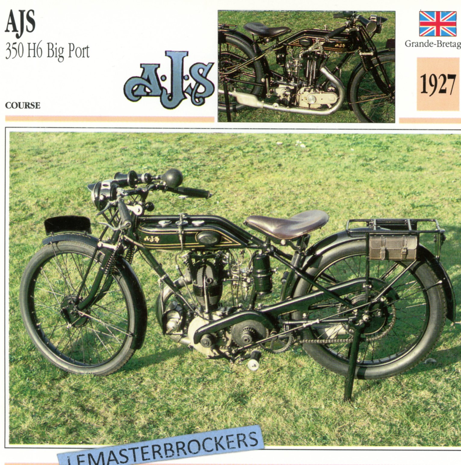 AJS 350 H6 BIG PORT 1927-CARTE-CARD-FICHE-MOTO-LEMASTERBROCKERS
