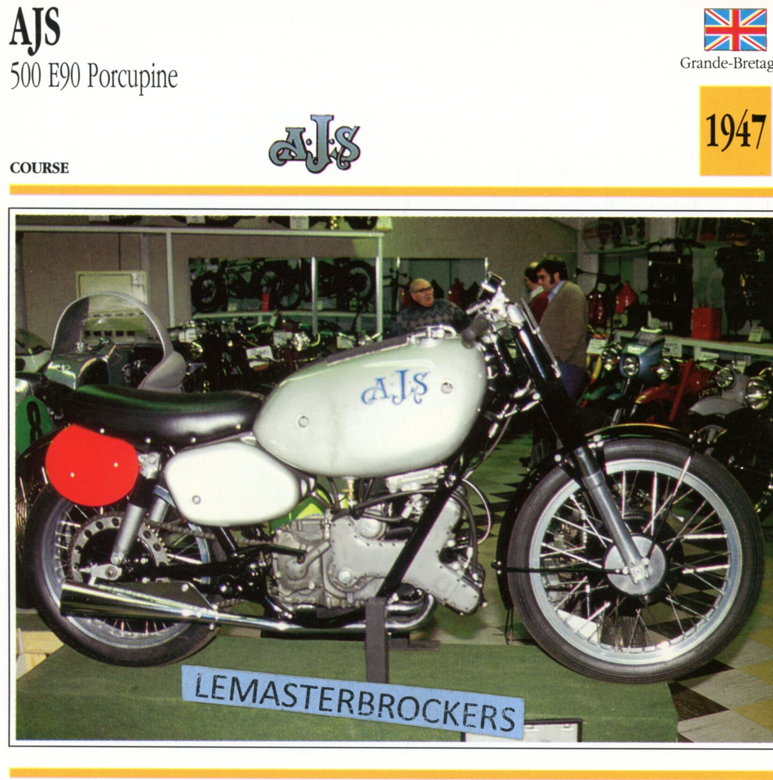 AJS E90 PORCUPINE-1947-CARTE-CARD-FICHE-MOTO-LEMASTERBROCKERS
