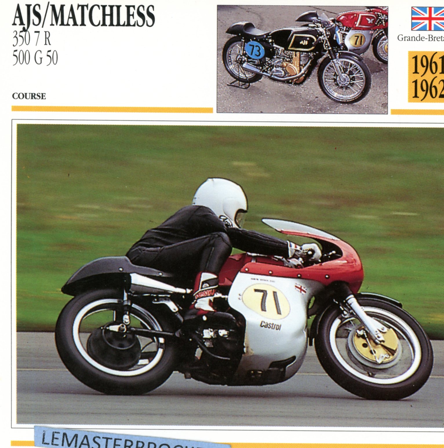 AJS MATCHLESS R7 G50-CARTE-CARD-FICHE-MOTO-LEMASTERBROCKERS