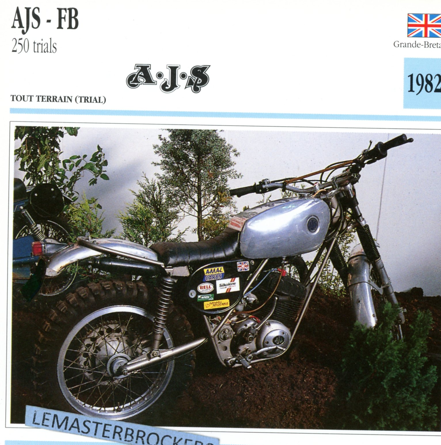AJS FB 250 TRAILS 1982 - CARTE CARD FICHE MOTO CARACTERISTIQUES