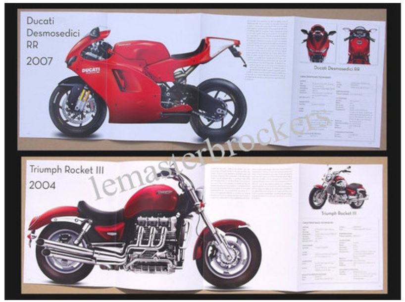 FICHE MOTO DUCATI DESMOSEDICI RR 2007 - FICHE MOTO TRIUMPH ROCKET III 2004 LEMASTERBROCKER POSTER MOTO