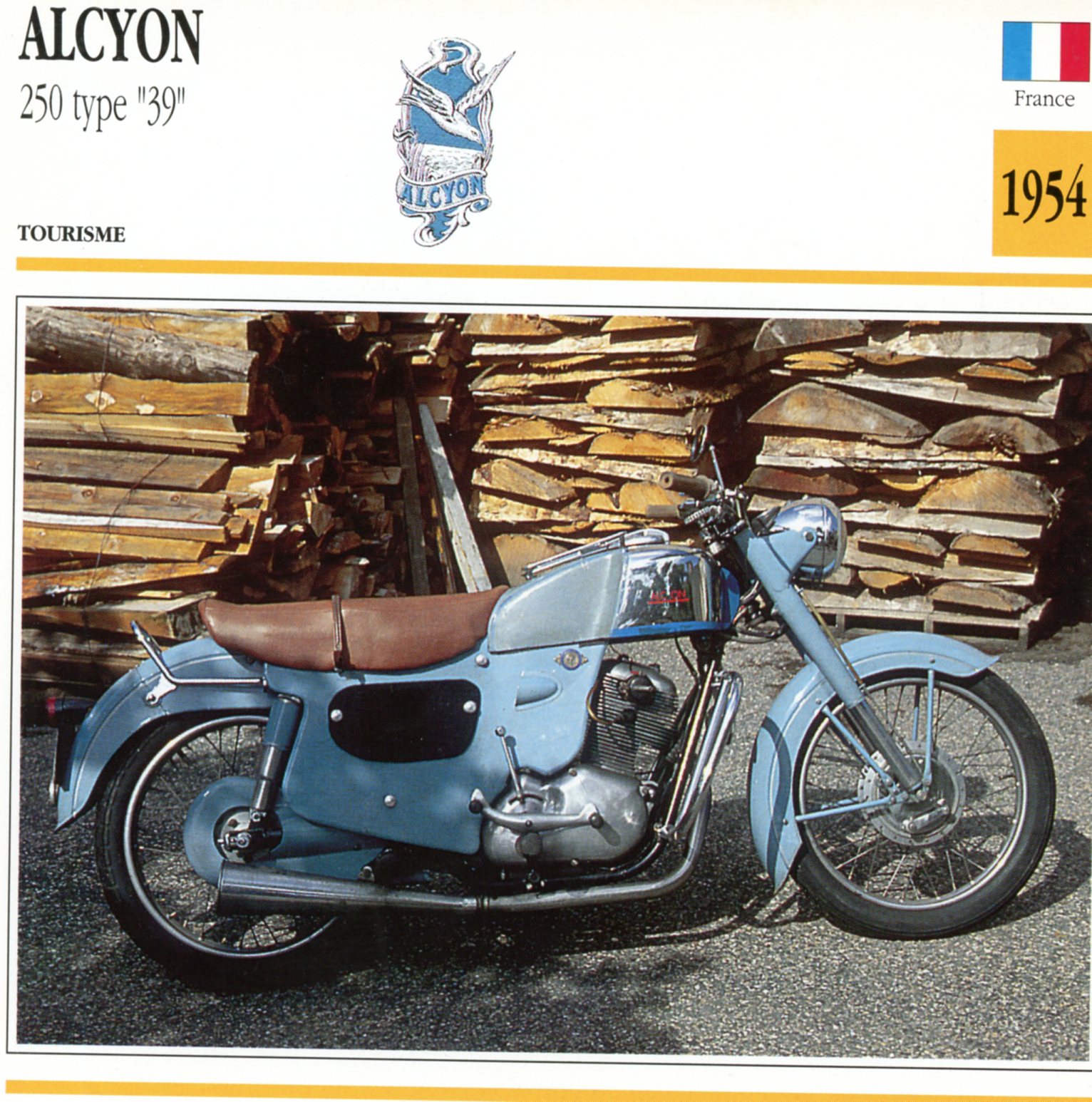 ALCYON 250 TYPE 39 1954 -CARTE-CARD-FICHE-MOTO-LEMASTERBROCKERS