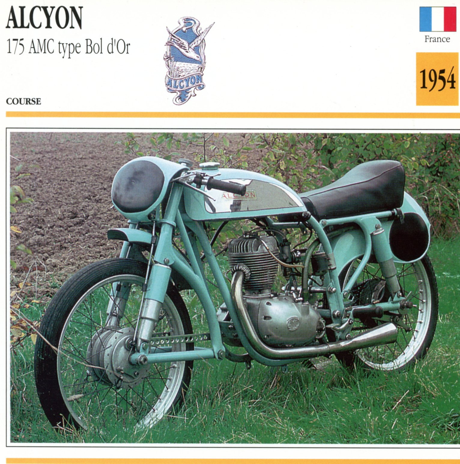 ALCYON 250 TYPE 39 1954 -CARTE-CARD-FICHE-MOTO-LEMASTERBROCKERS