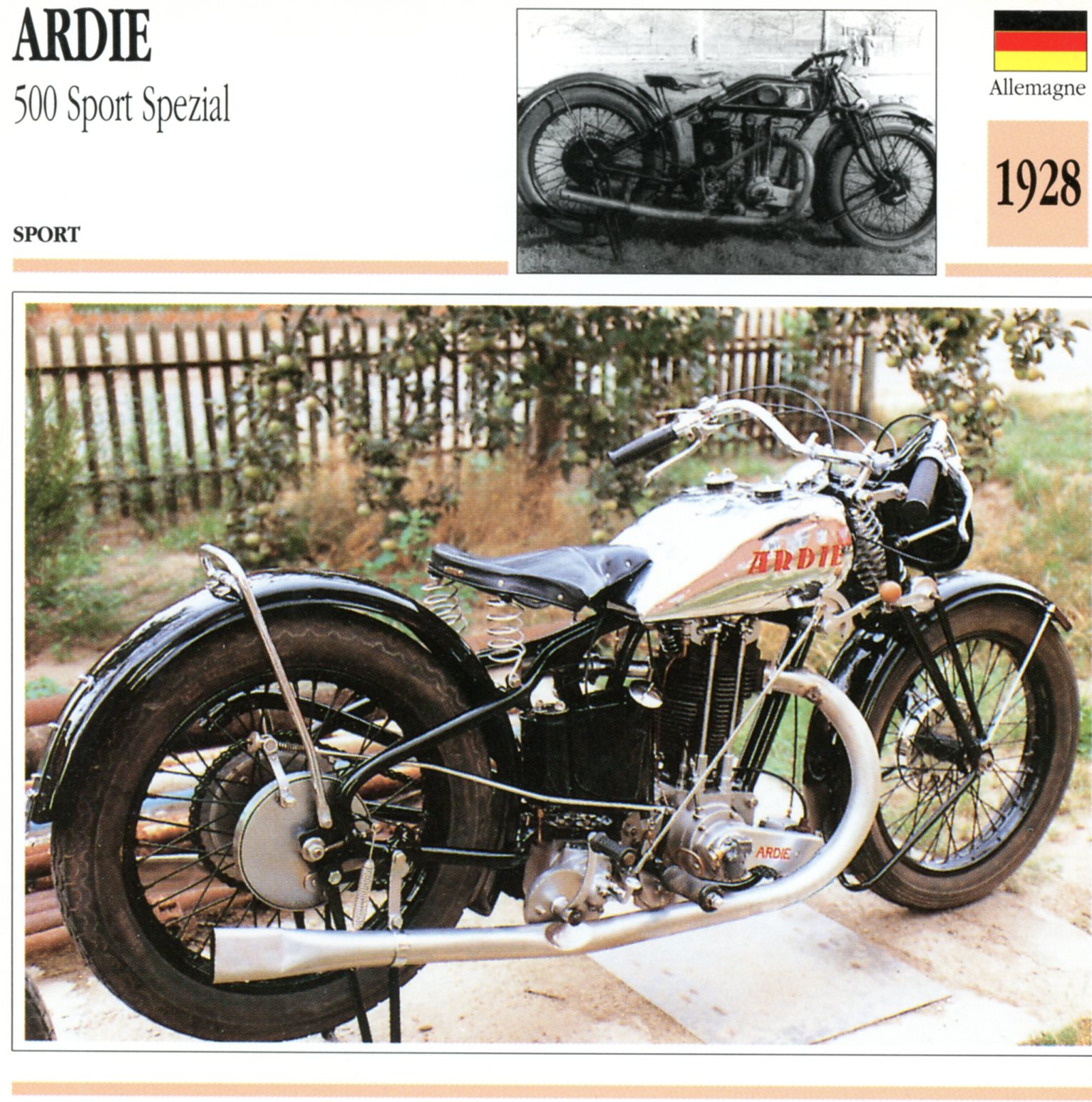 ARDIE 500 SPORT SPECIAL 1928 -CARTE-CARD-FICHE-MOTO-LEMASTERBROCKERS
