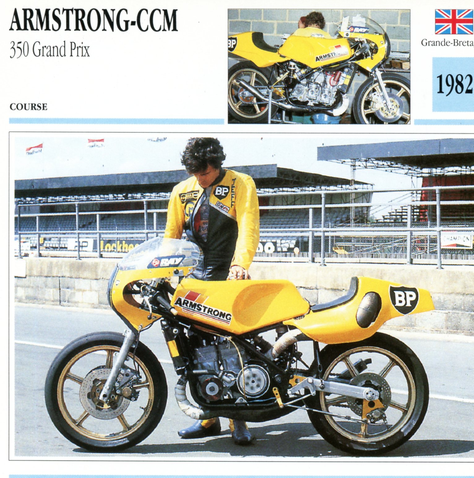 ARMSTRONG CCM 350 GRAND PRIX 1982 - CARTE CARD FICHE MOTO CARACTERISTIQUES