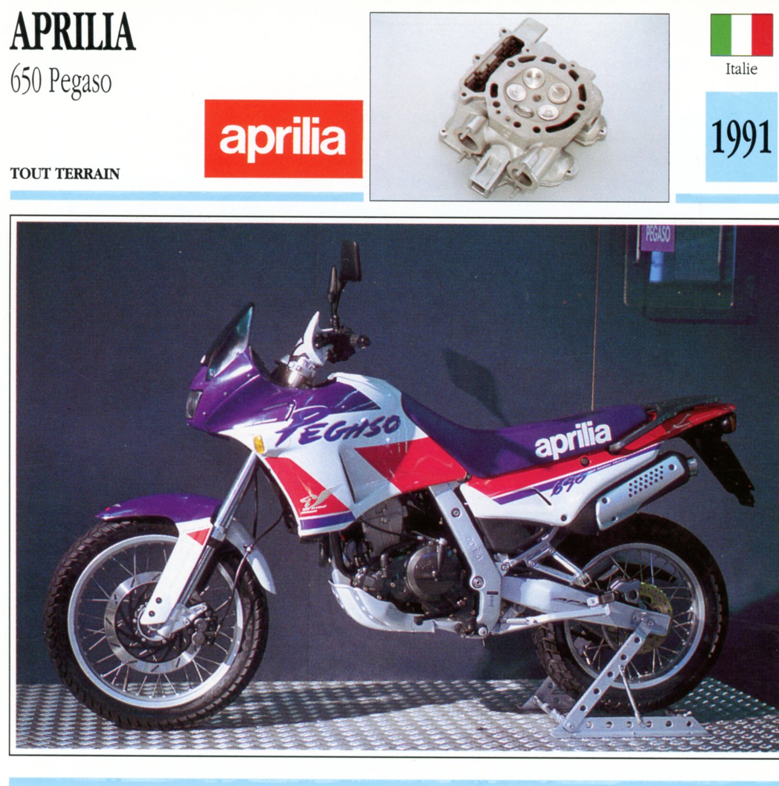APRILIA 650 PEGASO 1991 - CARTE CARD FICHE MOTO CARACTERISTIQUES