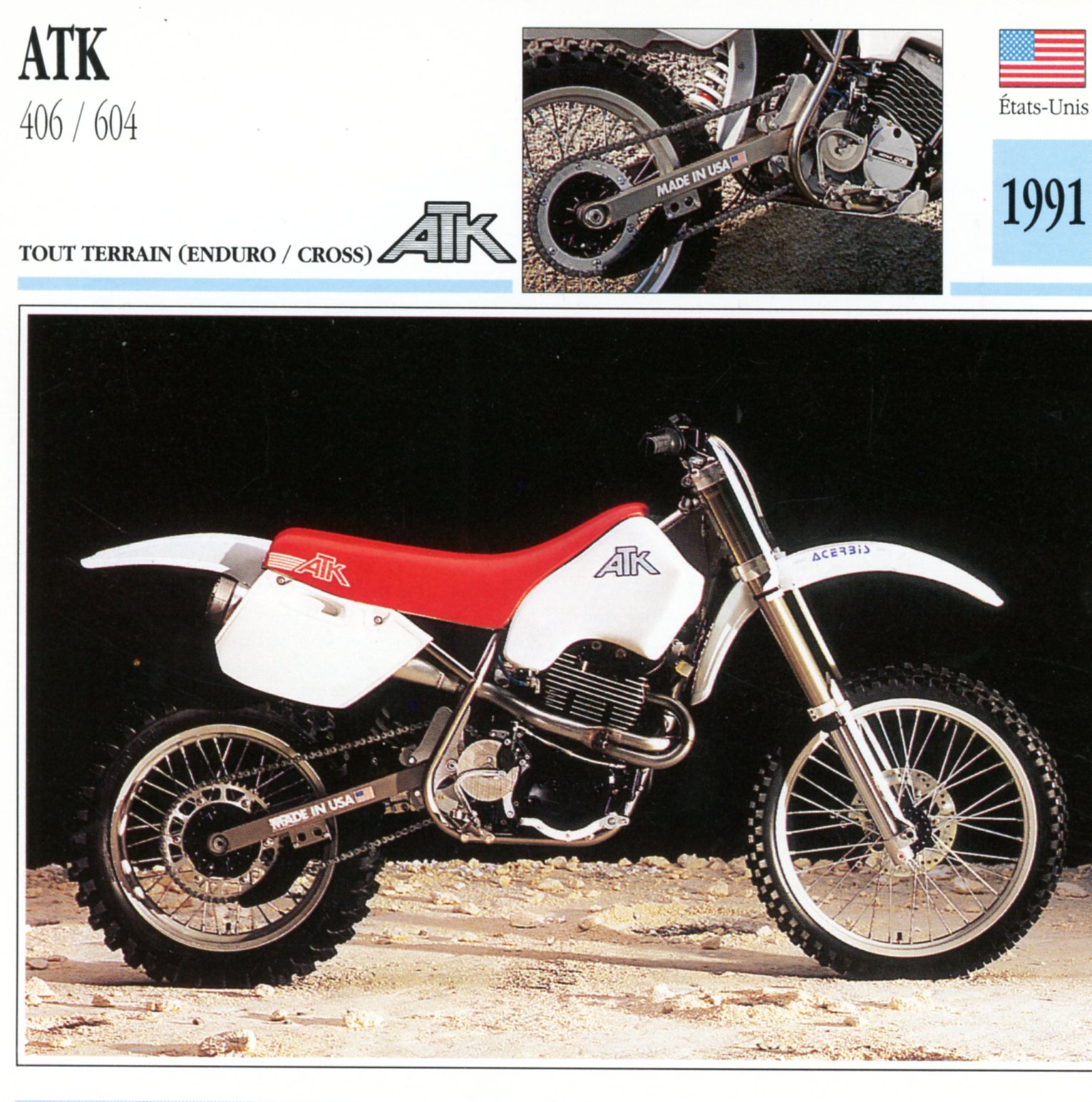 ATK 406 604 1991 -CARTE-CARD-FICHE-MOTO-CROSS-LEMASTERBROCKERS