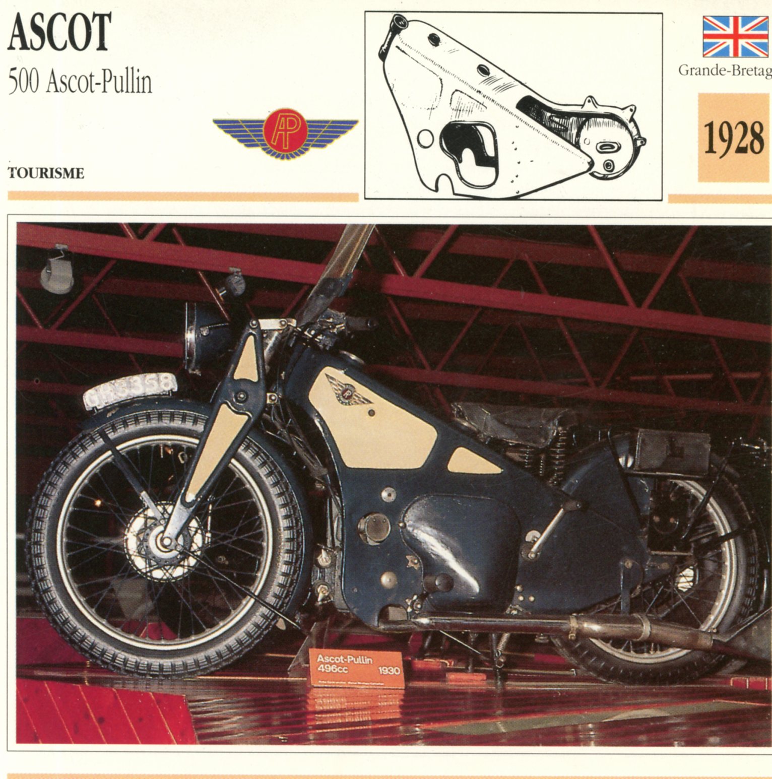 ASCOT 500 PULLIN 1928 -CARTE-CARD-FICHE-MOTO-LEMASTERBROCKERS