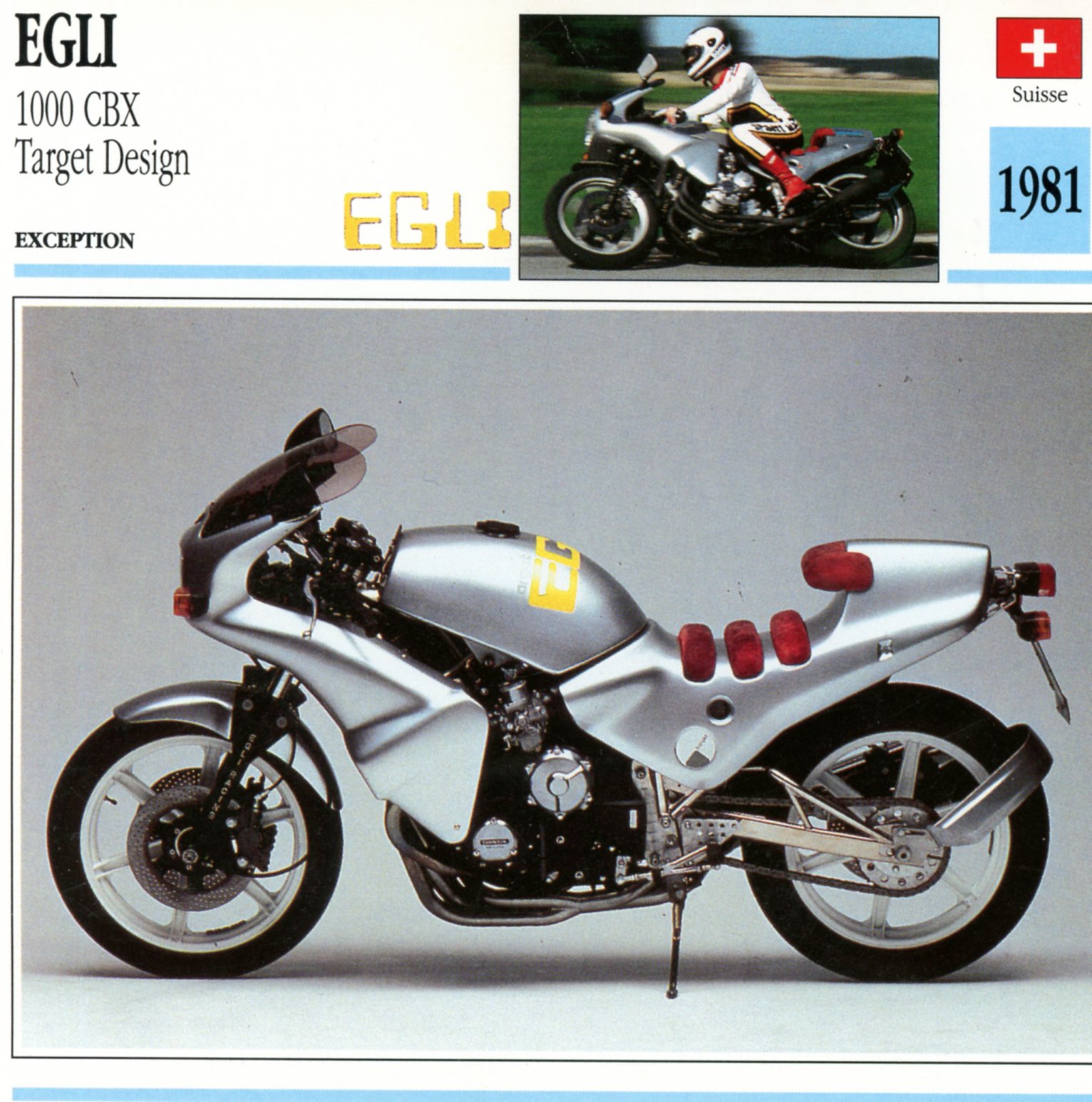EGLI 1000 CBX TARGET DESIGN 1981 - CARTE CARD FICHE MOTO CARACTERISTIQUES