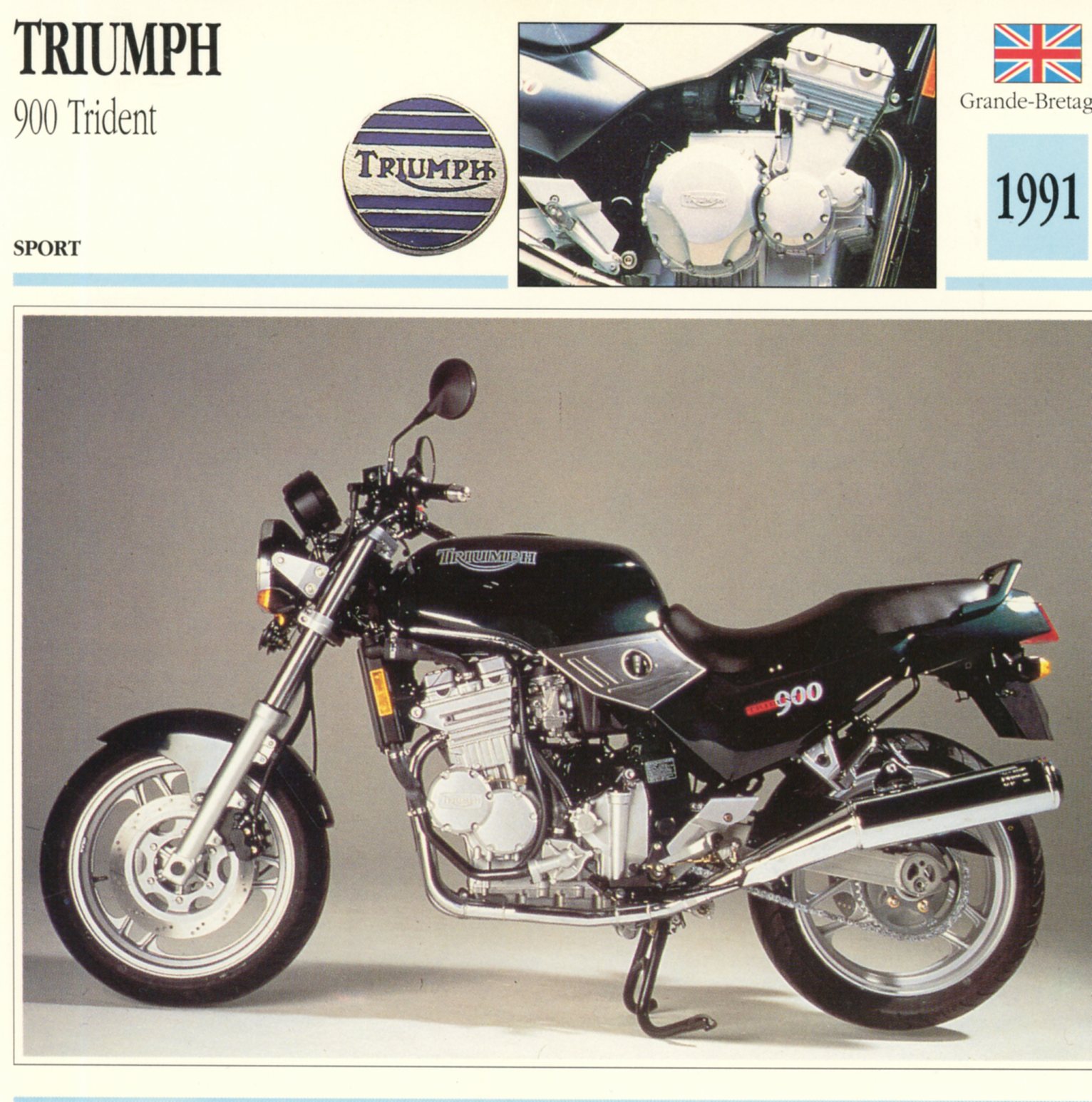 TRIUMPH 900 TRIDENT 1991-CARTE-CARD-FICHE-MOTO-LEMASTERBROCKERS