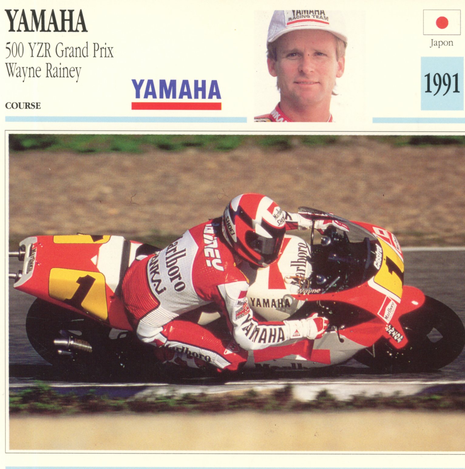 YAMAHA 500 YZR GP WAYNE RAINEY 1991 - CARTE CARD FICHE MOTO CARACTERISTIQUES