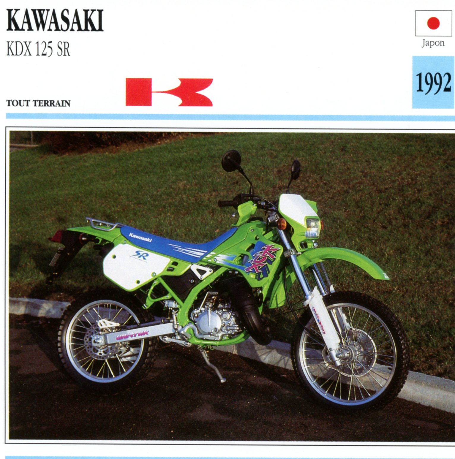 KAWASAKI KDX 125 SR 1992-CARTE-CARD-FICHE-MOTO-LEMASTERBROCKERS