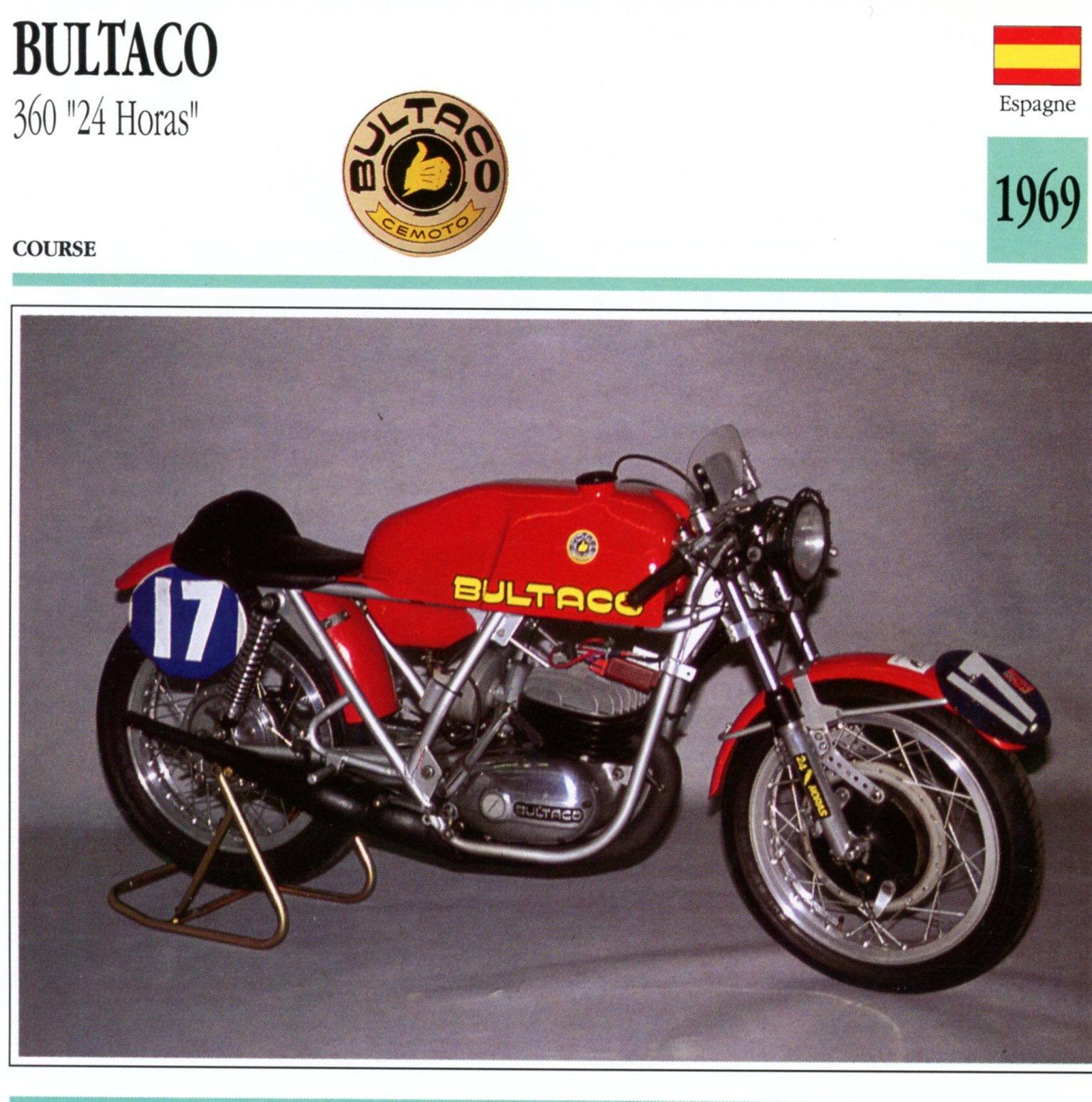 BULTACO 360 24H HORAS 1969 -CARTE-CARD-FICHE-MOTO-LEMASTERBROCKERS