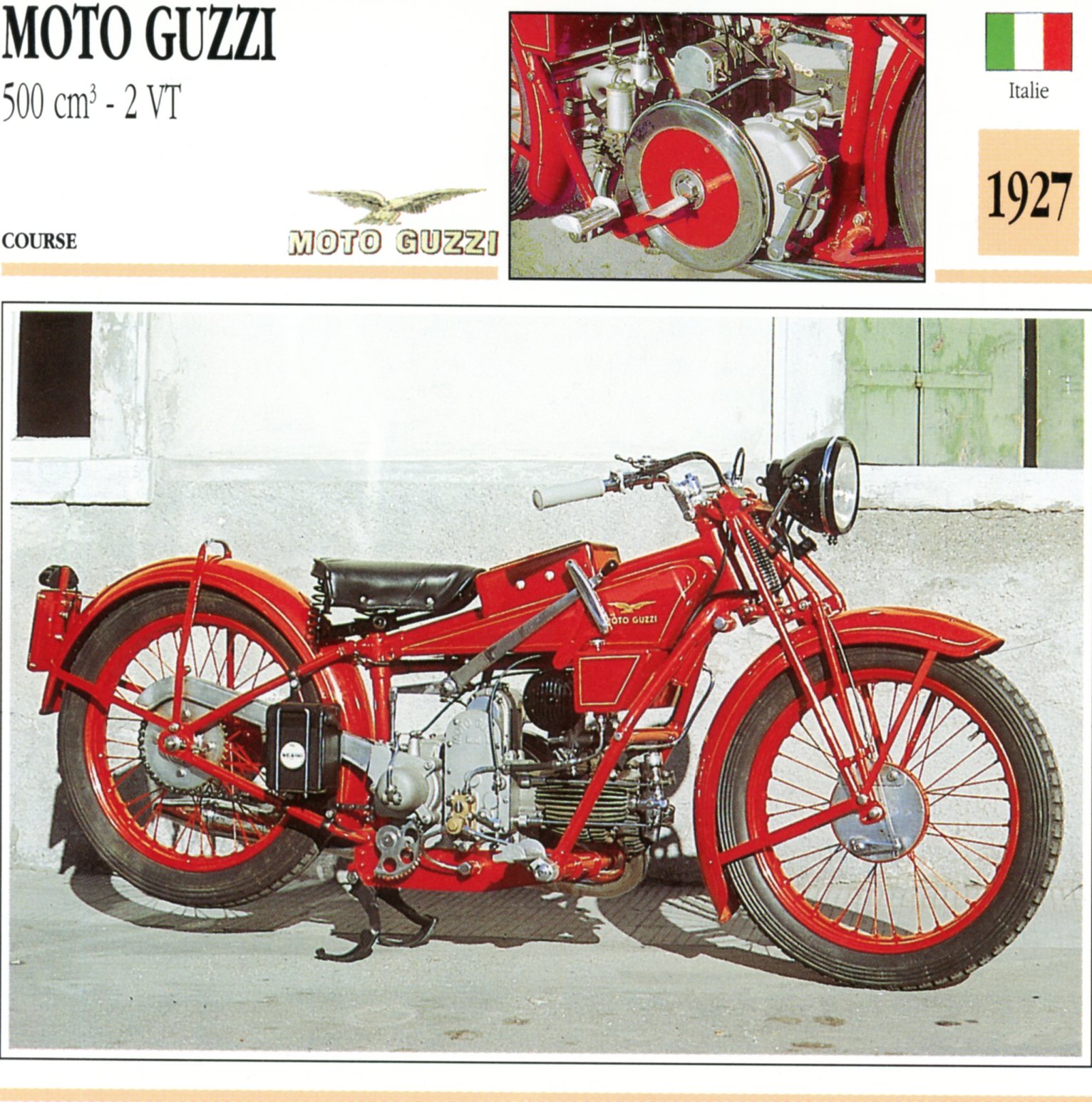 MOTO GUZZI 500 2VT 1927 - CARTE CARD FICHE MOTO CARACTERISTIQUES