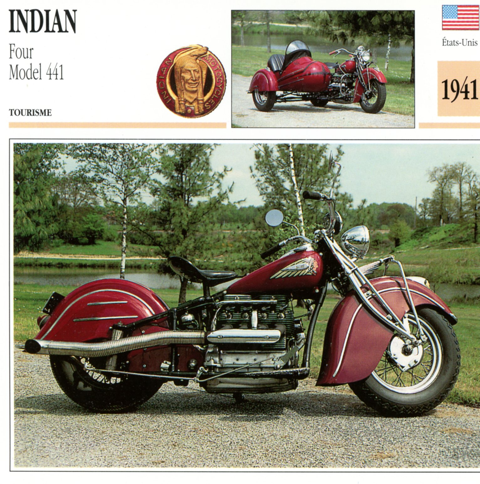 INDIAN FOUR MODEL 441 1941 -CARTE-CARD-FICHE-MOTO-LEMASTERBROCKERS