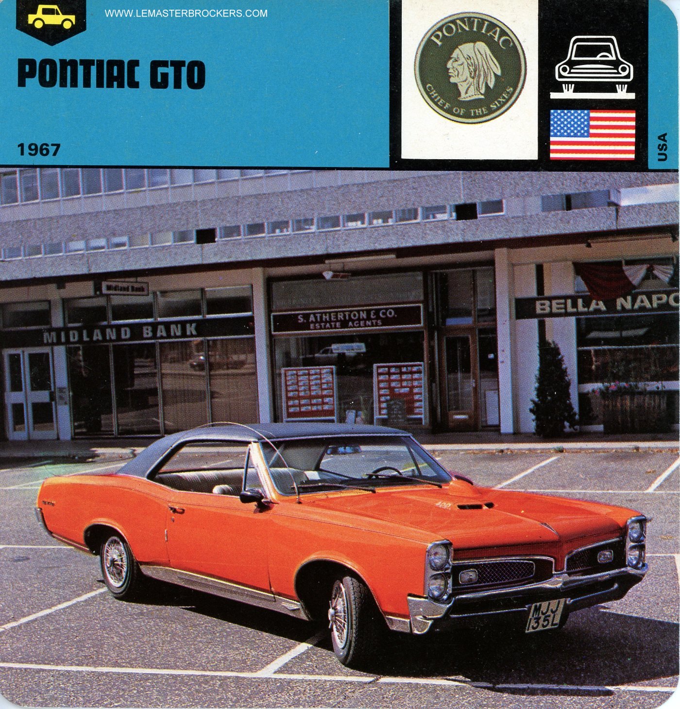 FICHE PONTIAC GTO 1967 CARS-CARD-LEMASTERBROCKERS