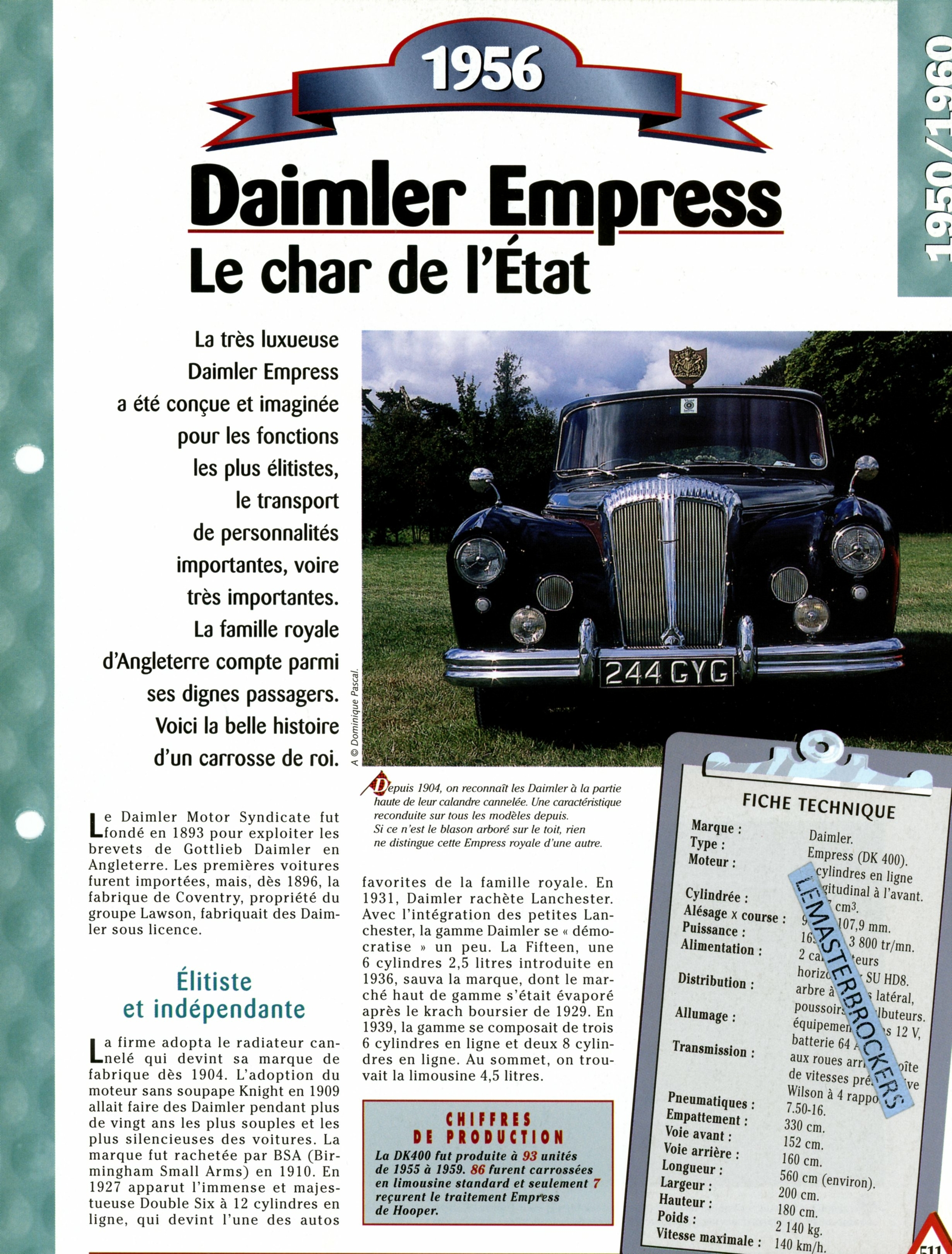 DAIMLER EMPRESS DK400 FICHE AUTO HACHETTE - FICHE TECHNIQUE