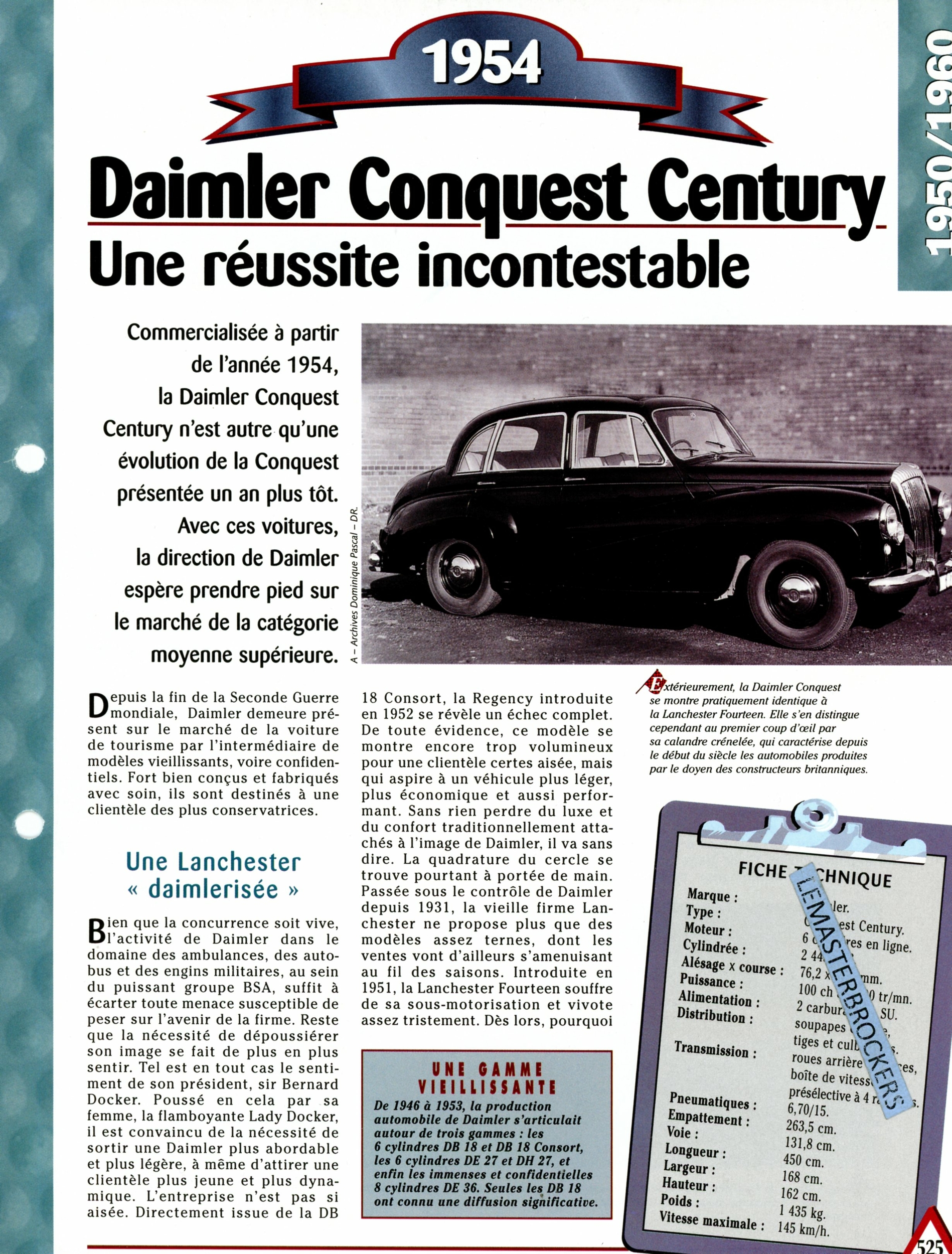 DAIMLER CONQUEST CENTURY-FICHE AUTO HACHETTE-TECHNIQUE-LEMASTERBROCKERS-COM