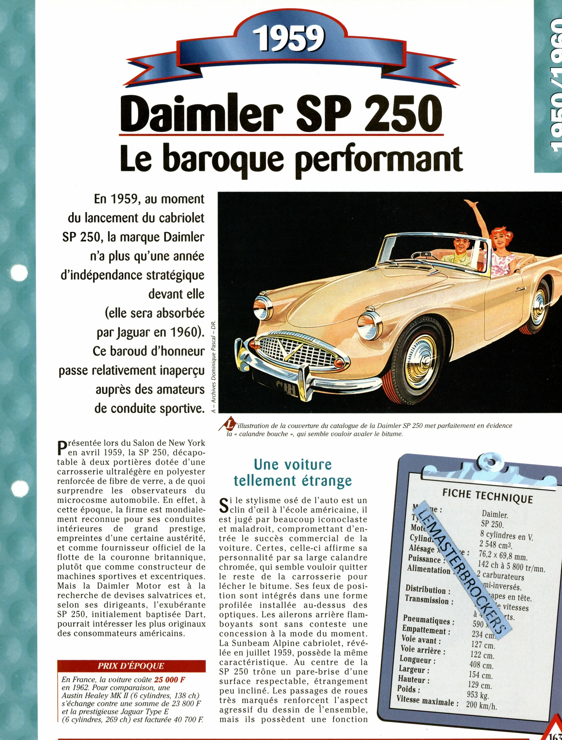 DAIMLER SP 250 FICHE AUTO HACHETTE - FICHE TECHNIQUE