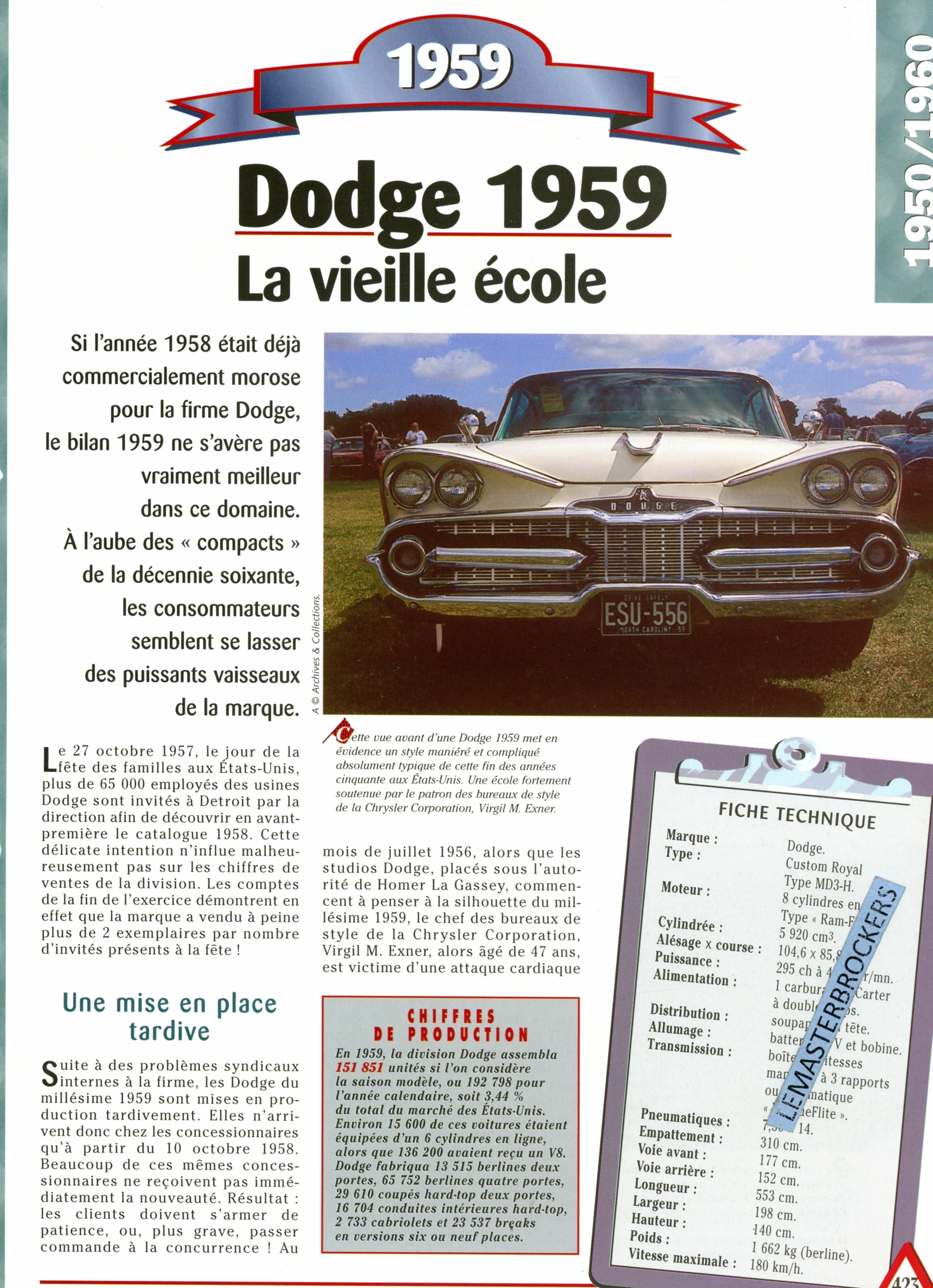 DODGE 1959-FICHE AUTO TECHNIQUE-LEMASTERBROCKERS