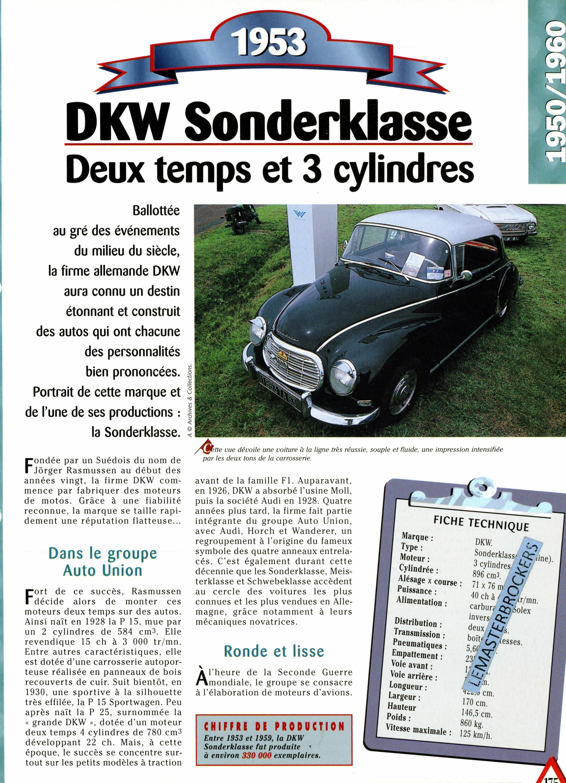 DKW SONDERKLASSE -FICHE AUTO TECHNIQUE-LEMASTERBROCKERS