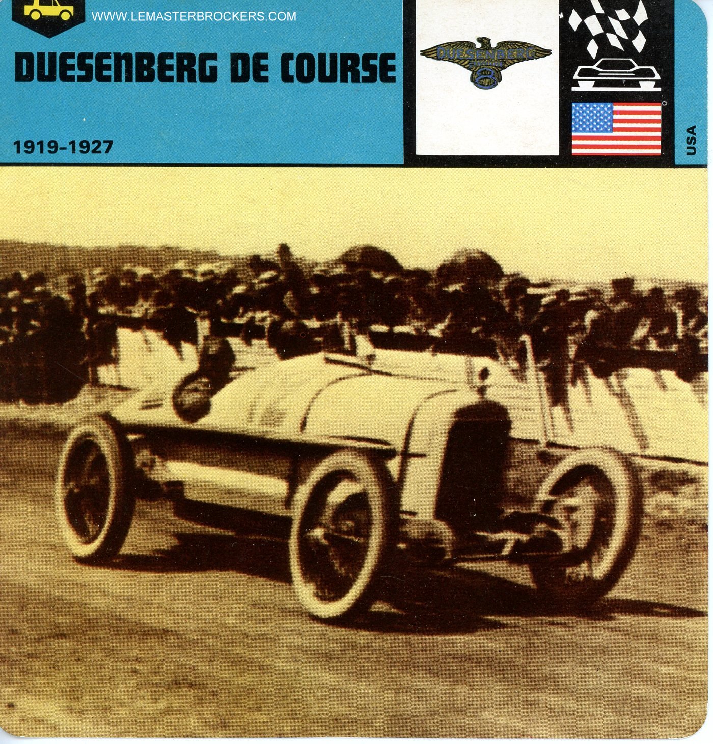 FICHE AUTO DUESENBERG DE COURSE  1919-1927