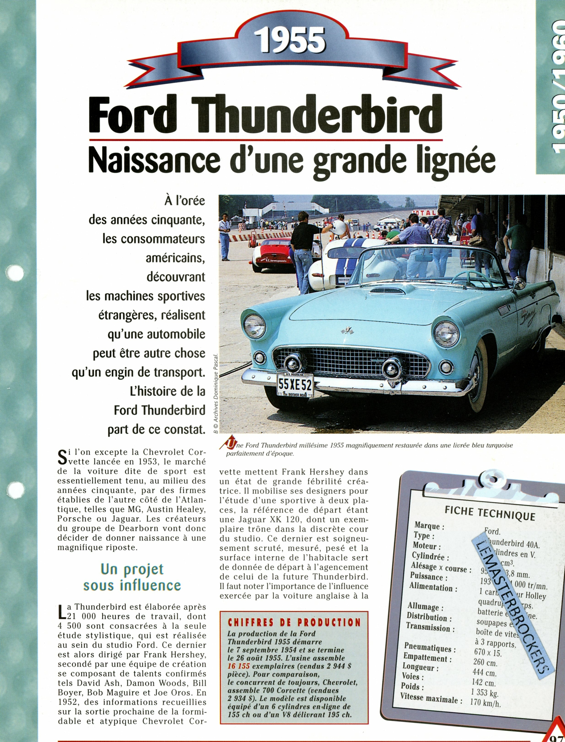 FORD THUNDERBIRD 1955-FICHE AUTO TECHNIQUE-LEMASTERBROCKERS