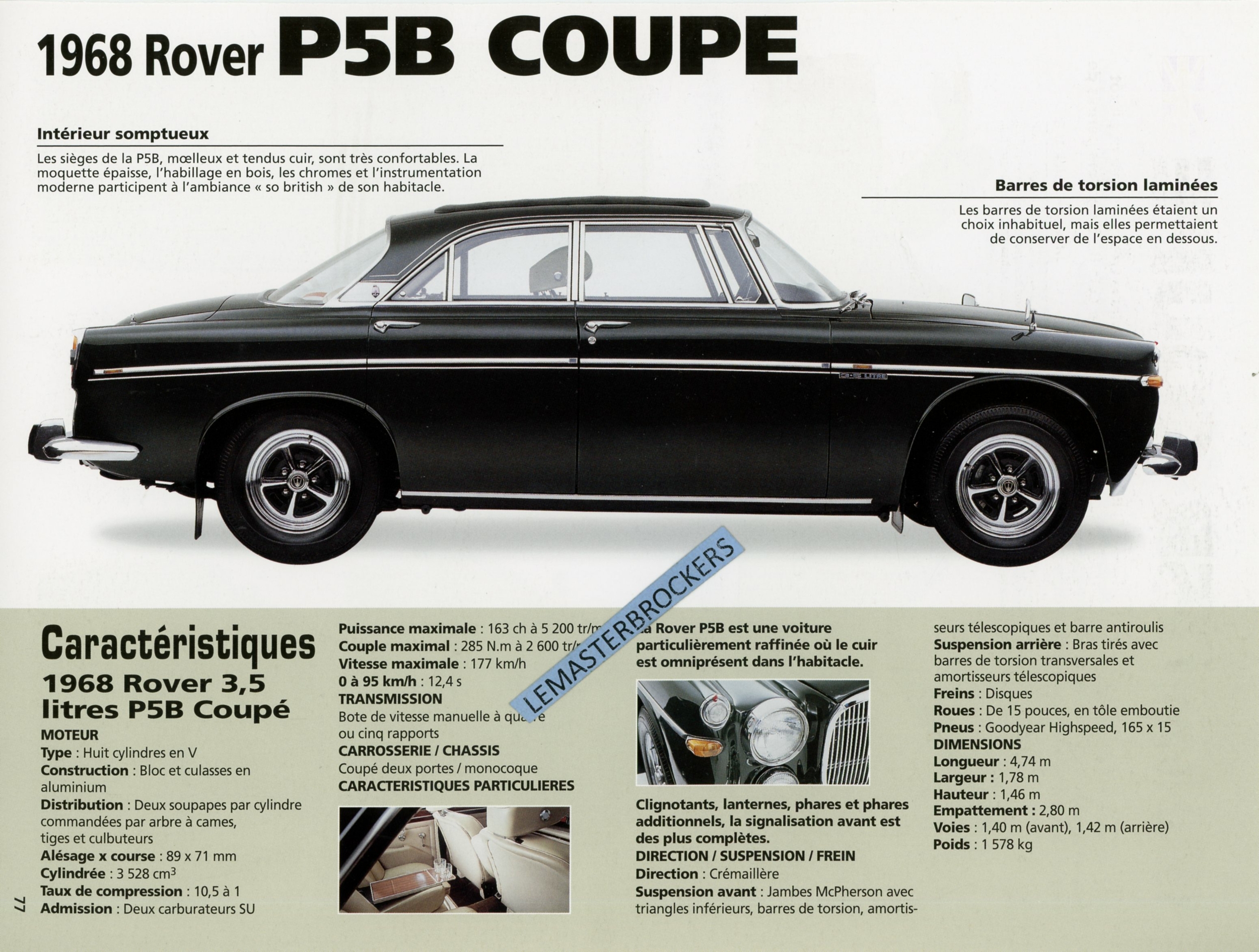 FICHE AUTO ROVER P5 1968 LEMASTERBROCKERS