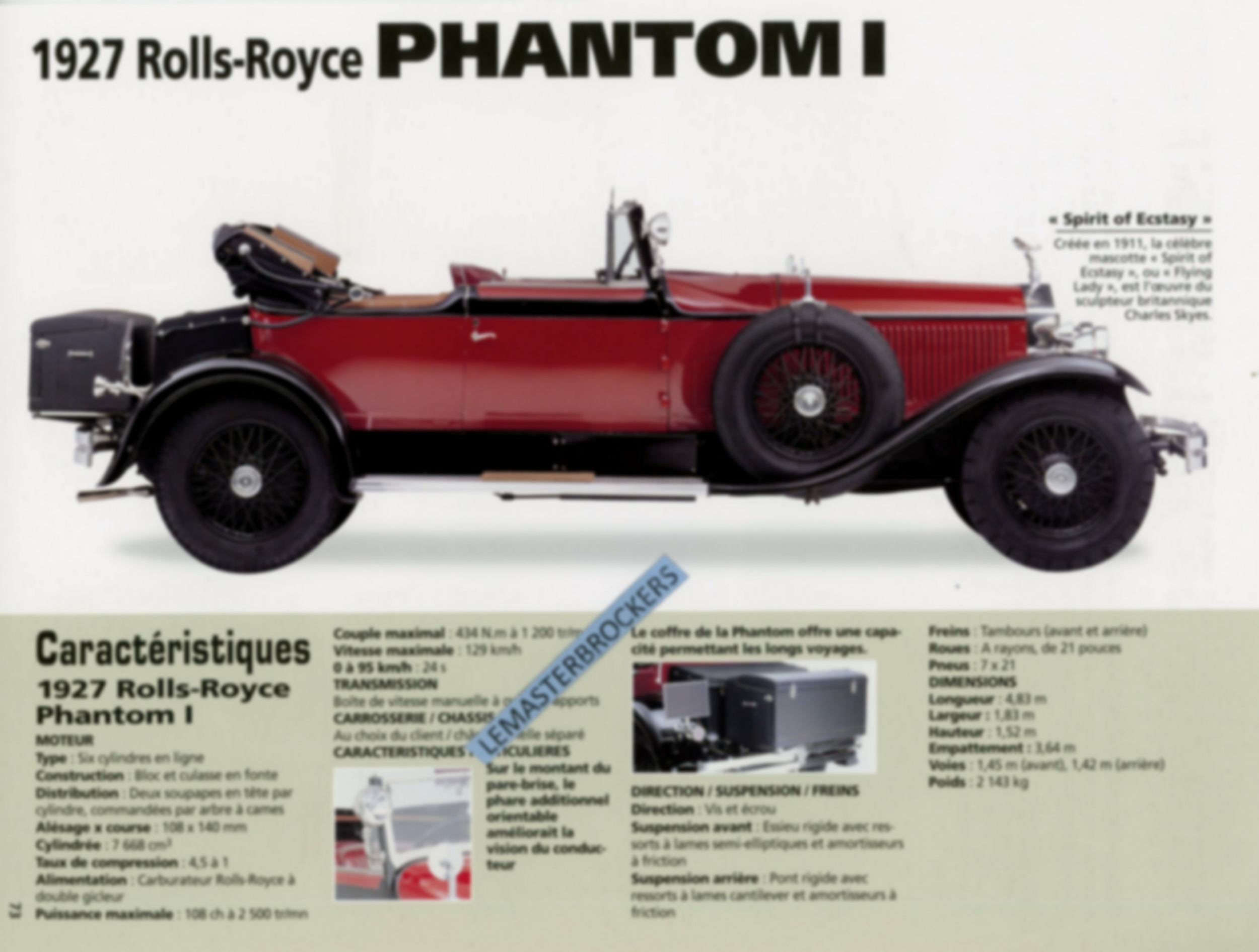 FICHE AUTO ROLLS ROYCE PHANTOM 1927 - SILVER GHOST 1913
